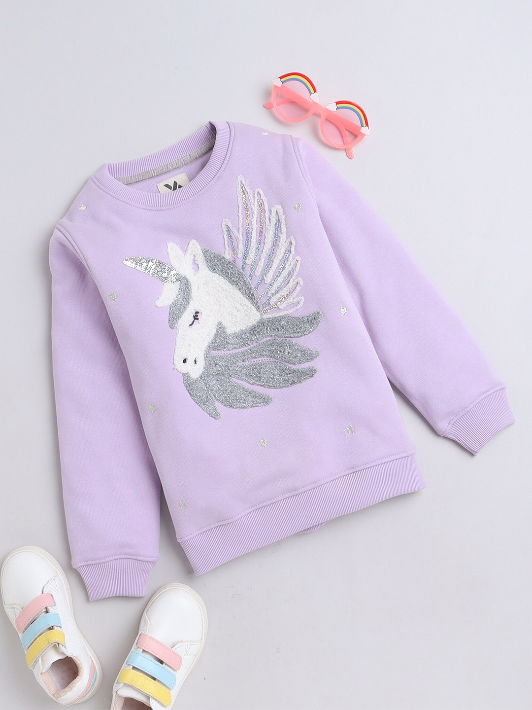 Yellow Apple Girls Graphic Printed Woollen Pullover Sweatshirt