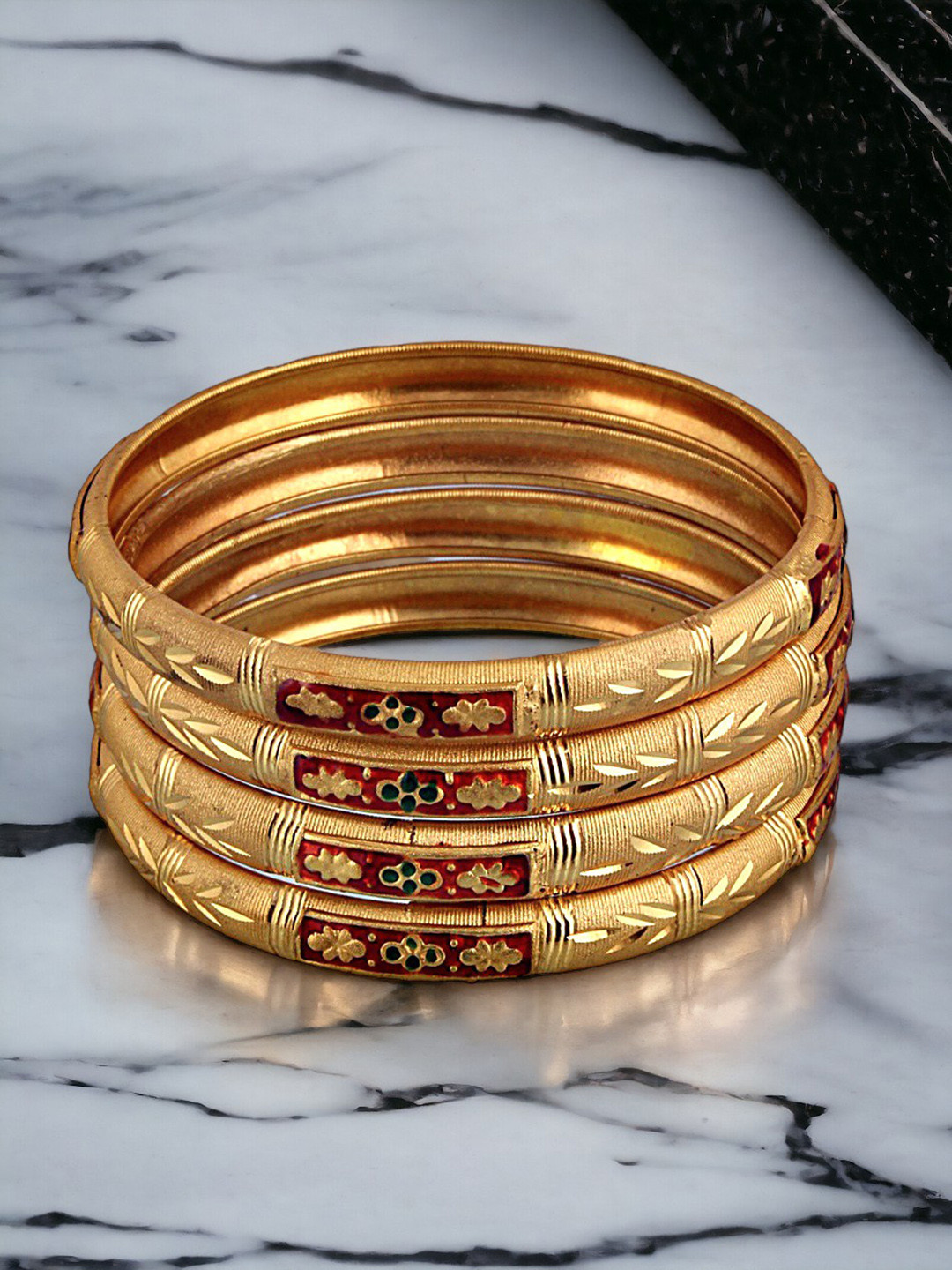 LUCKY JEWELLERY Set Of 4 Gold-Plated Meenakari Bangles