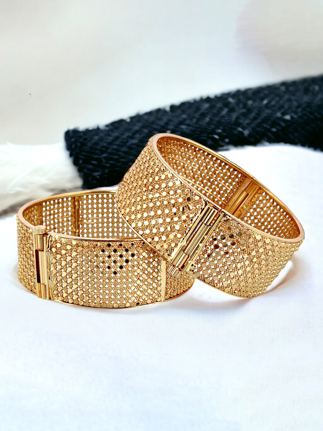 LUCKY JEWELLERY Set Of 2 Gold-Plated Designer Bangles