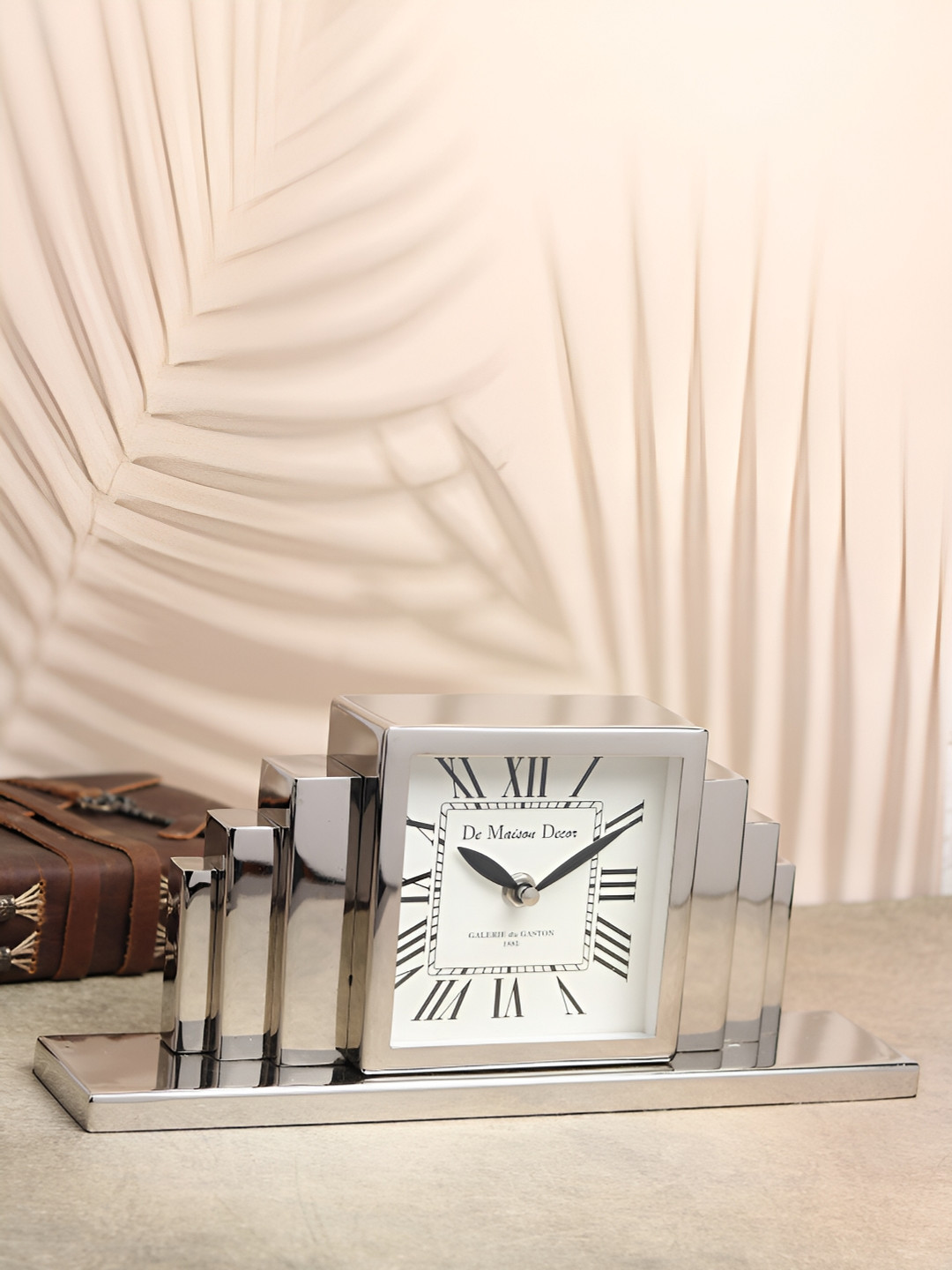 Decor de Maison Silver-Toned Metal Rectangle Contemporary Table Clock