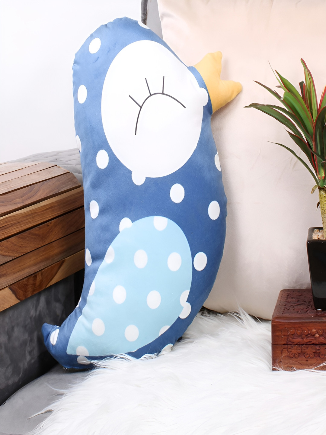 STITCHNEST Blue & White Velvet Printed Cushion Cover