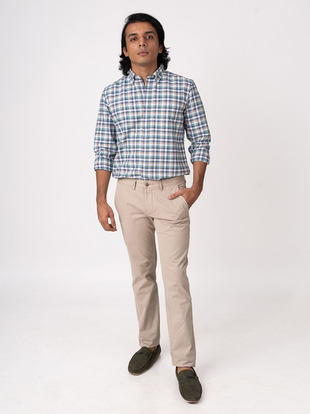 BARE BROWN Tartan Checked Cotton Shirt