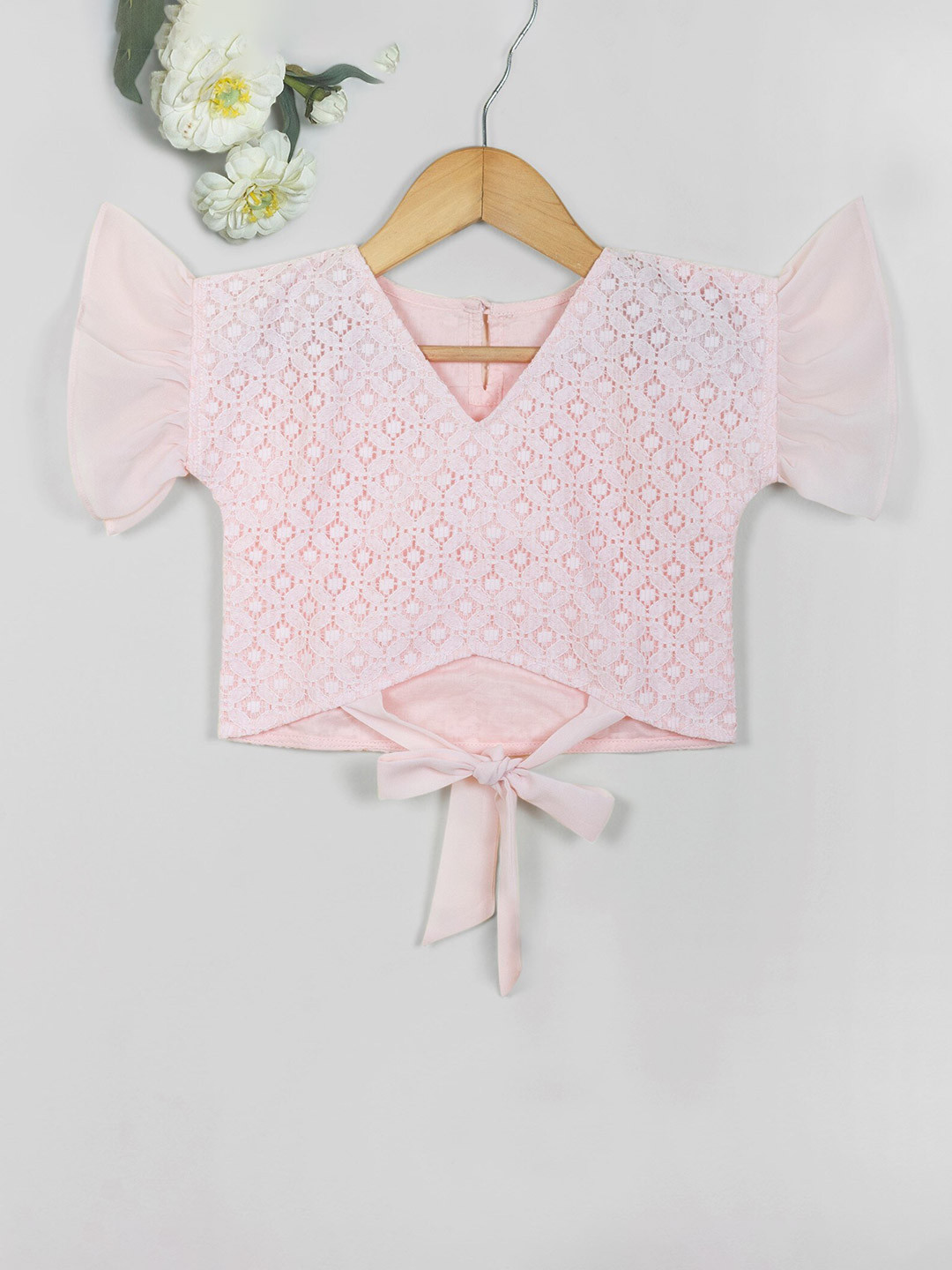 Tangerine Closet Self Design Flared Sleeve Cotton Top