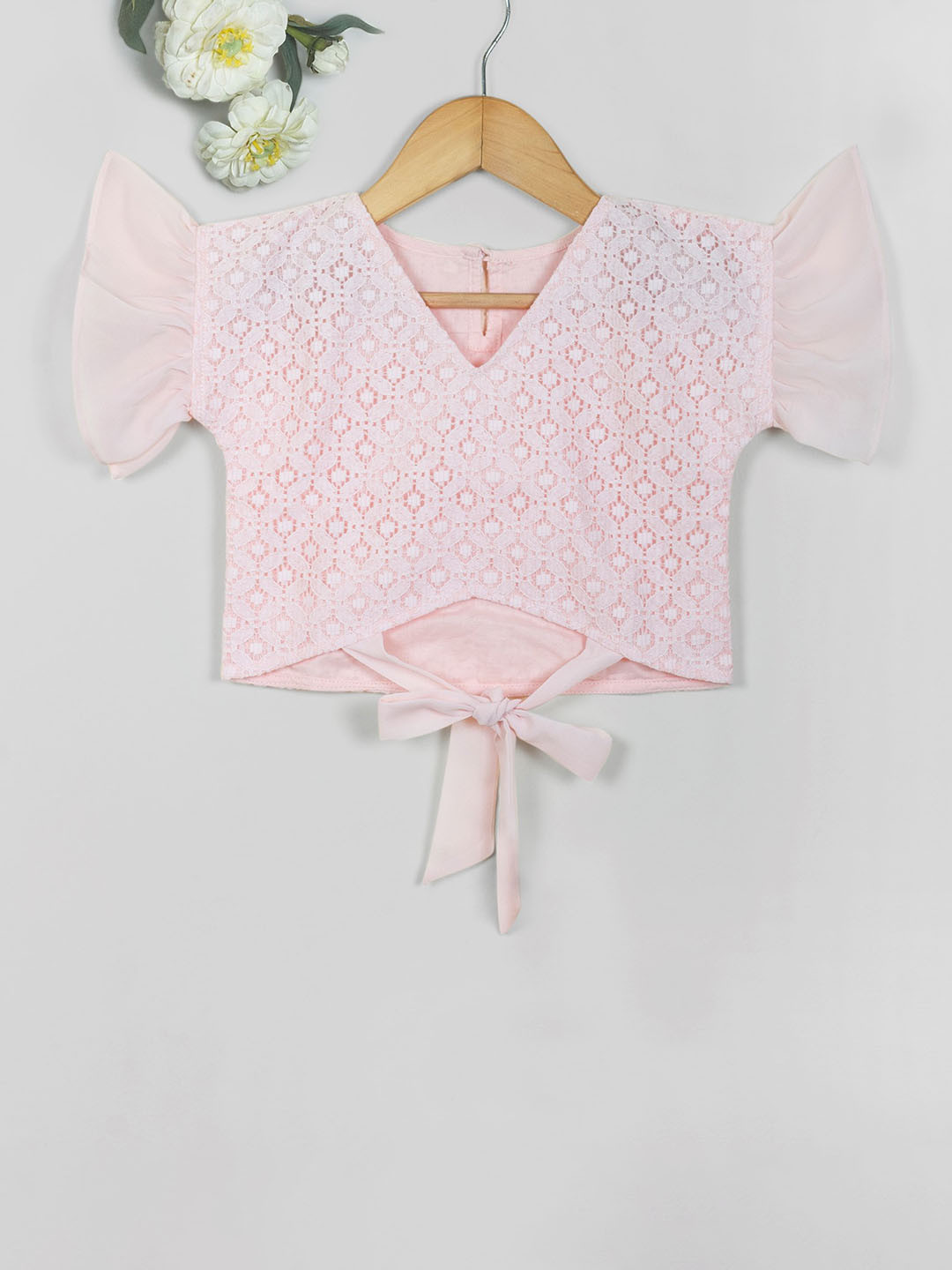 Tangerine Closet Self Design Flared Sleeve Cotton Top