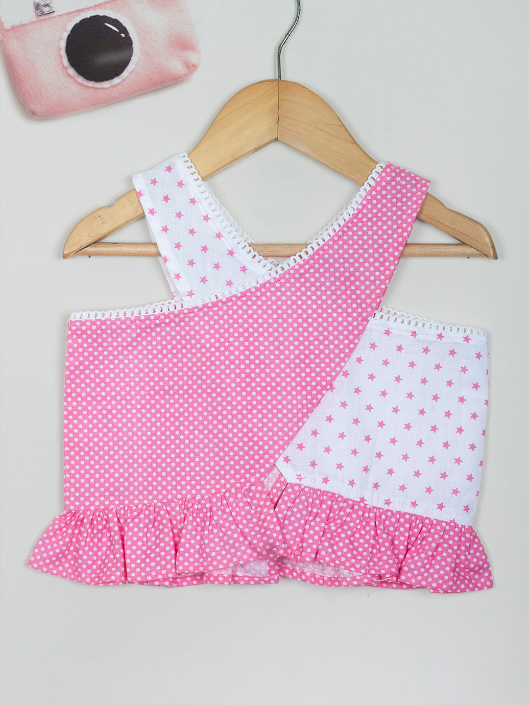 Tangerine Closet Polka Dot Print Bell Sleeve Cotton Top