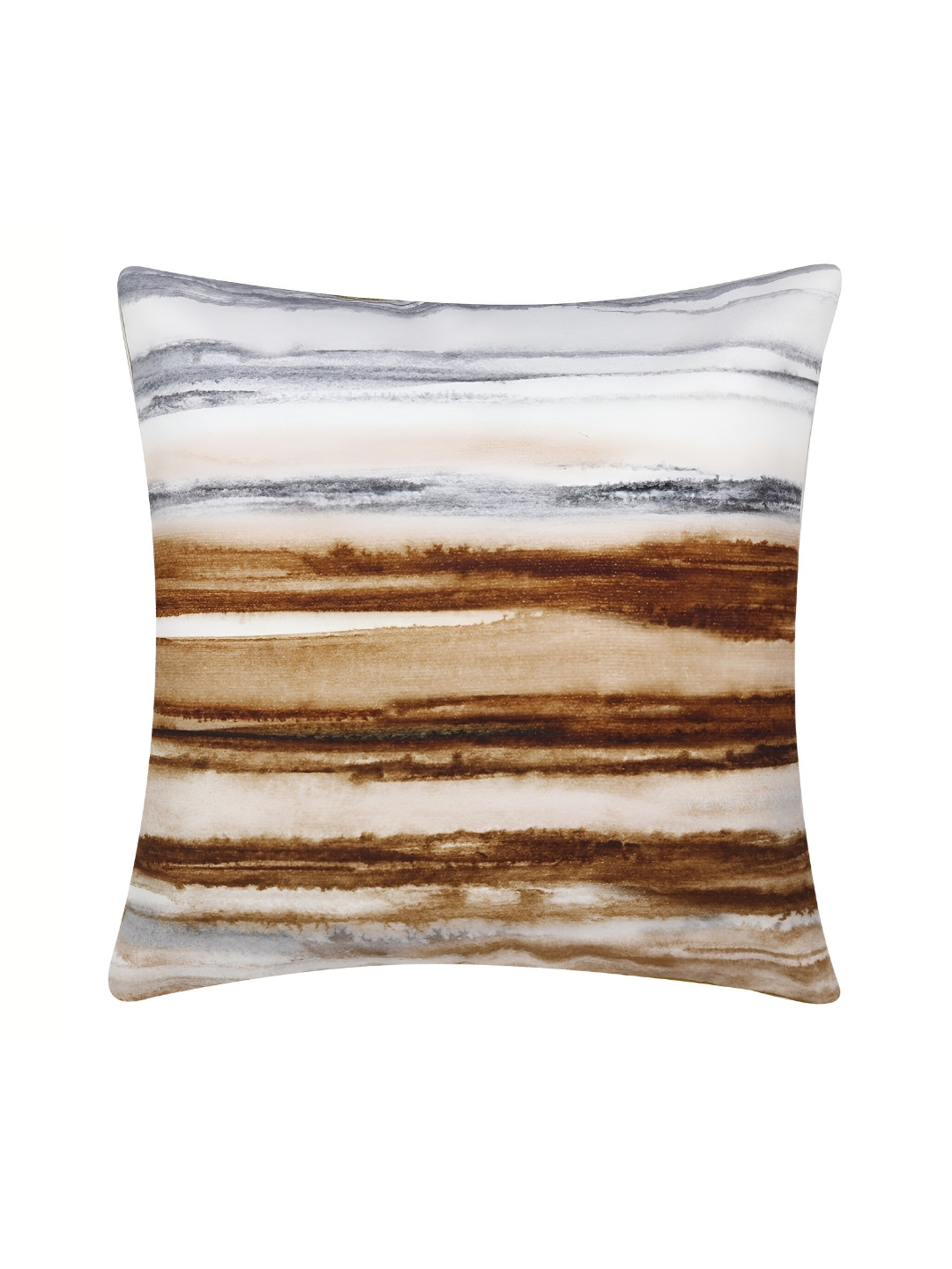 MONKDECOR Light-Weight Brown Striped Cotton Textured Square Cushion Cover -24x24In