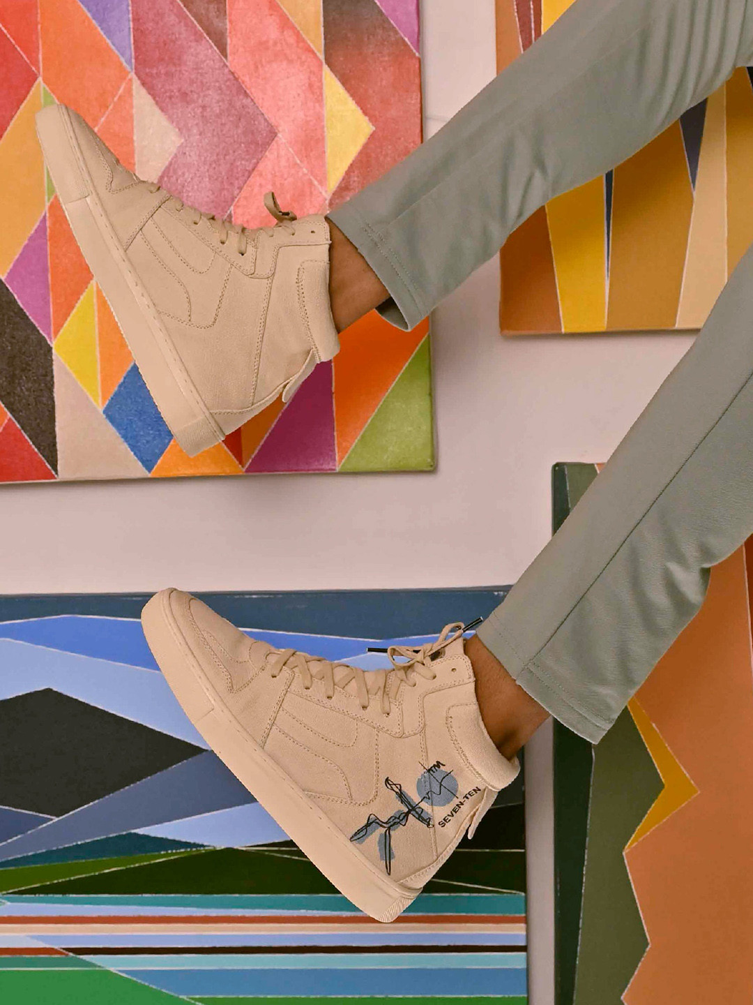 7-10 Men Textured High-Top Canvas Sneakers