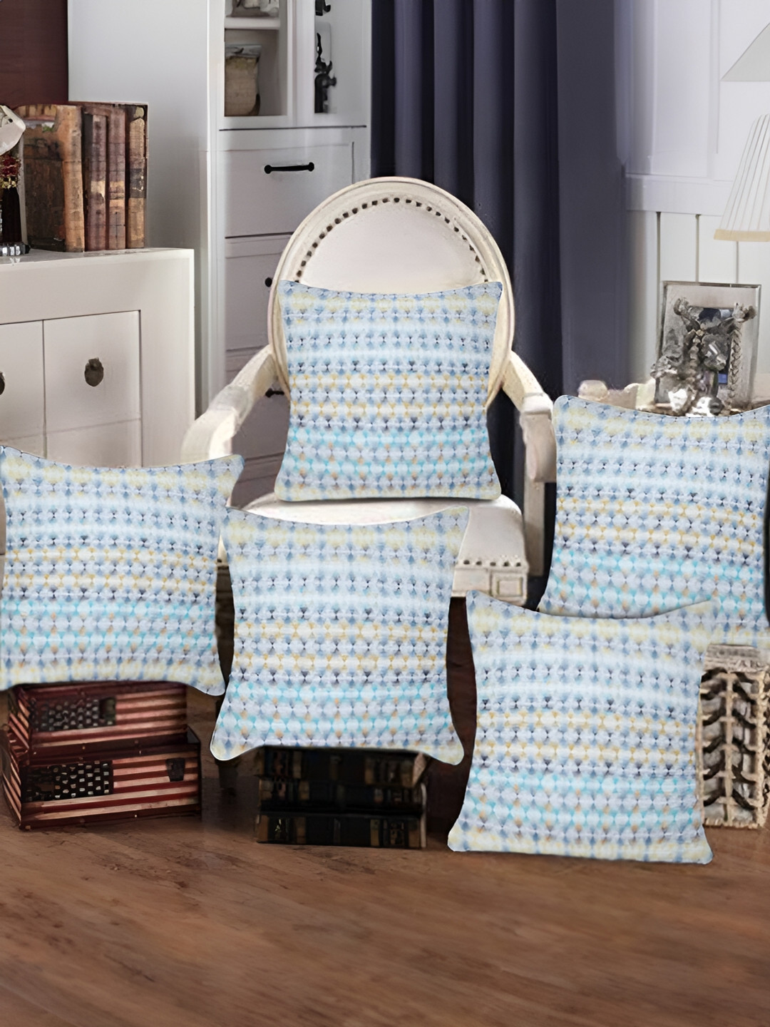 Tesmare Turquoise Blue 5 Pcs Geometric Velvet Square Cushion Covers