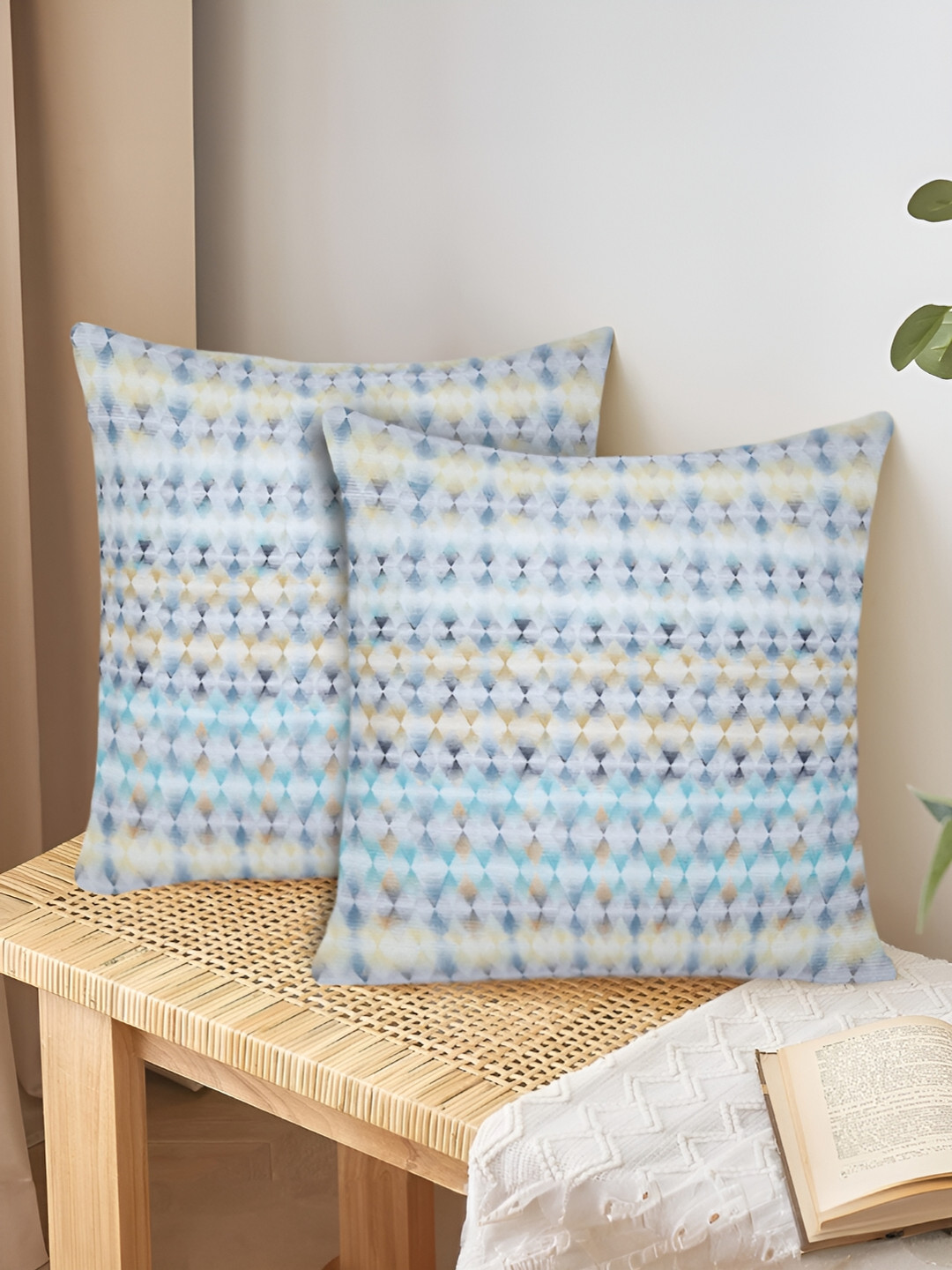 Tesmare Turquoise Blue Geometric Velvet Durable 2 Pcs Square Cushion Covers - 20 x 20 In