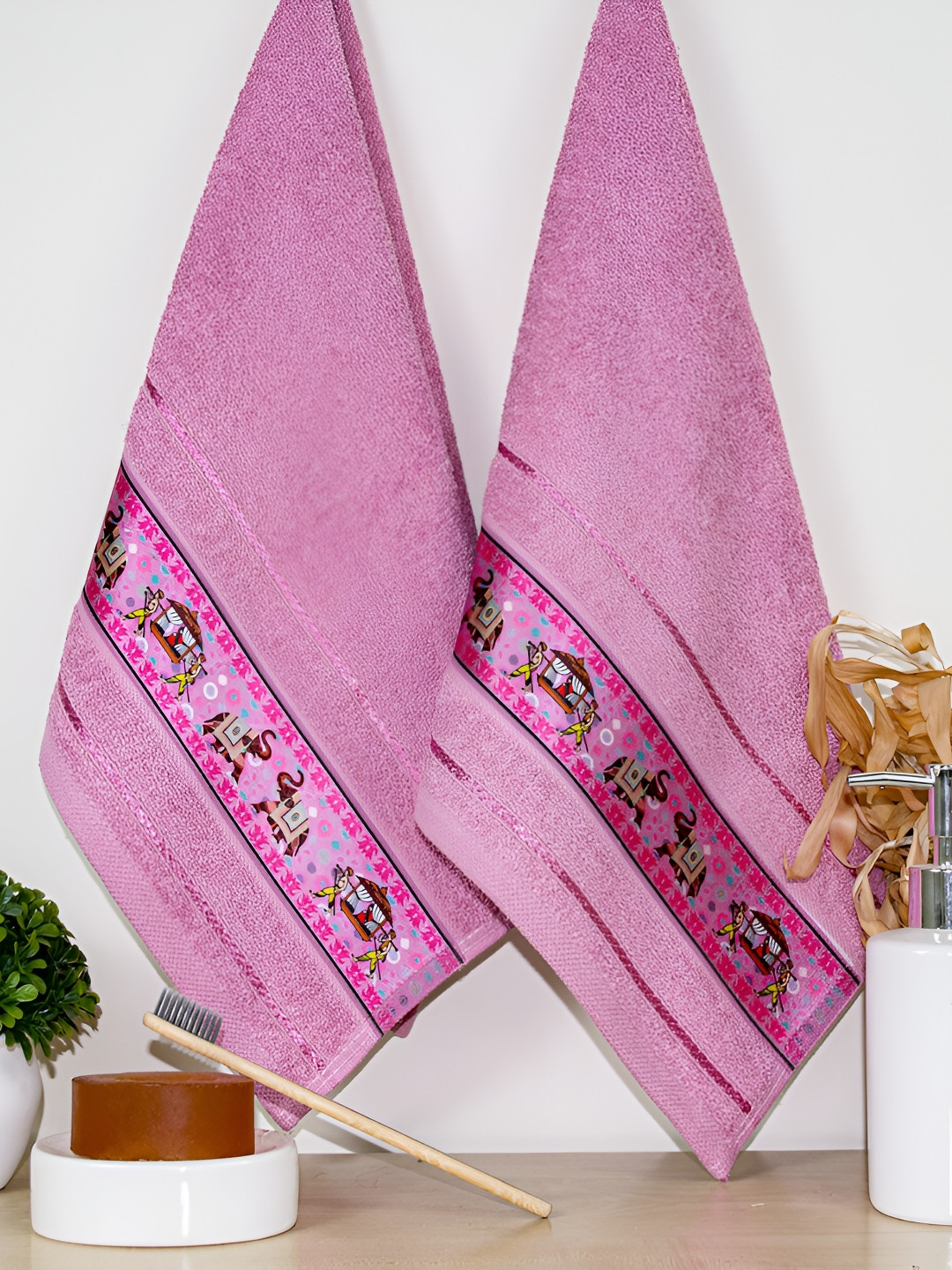 RANGOLI Purple 2 Pcs Printed Pure Cotton 440 GSM Hand Towels