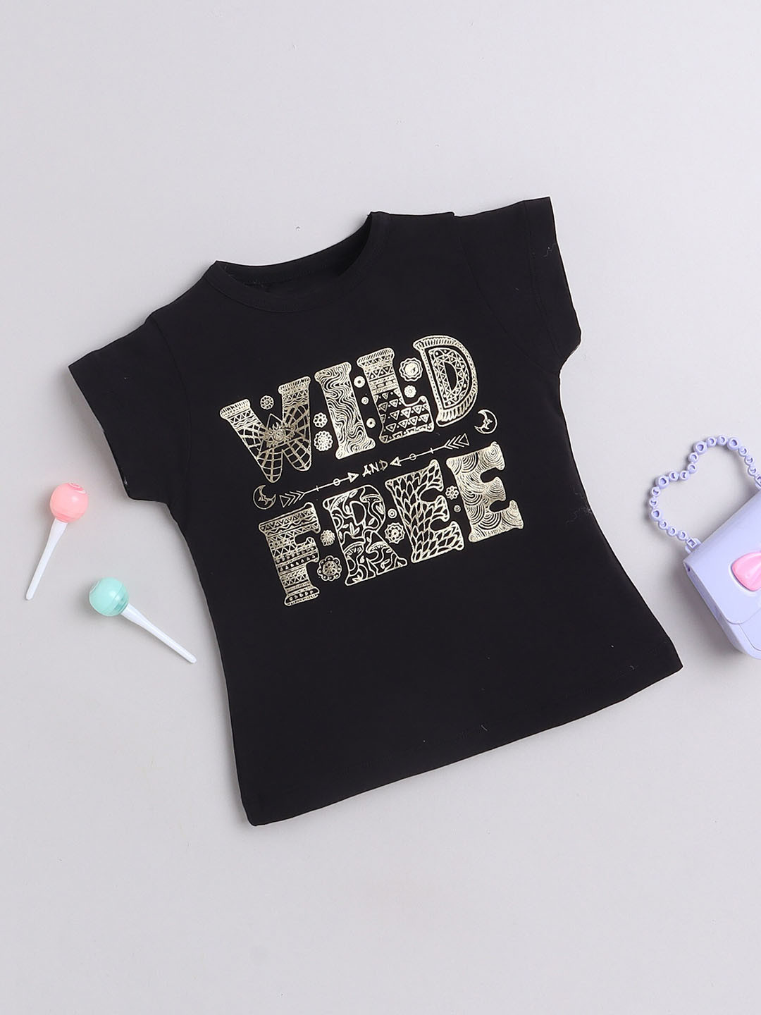 Yellow Apple Girls Printed Round-Neck T-shirt