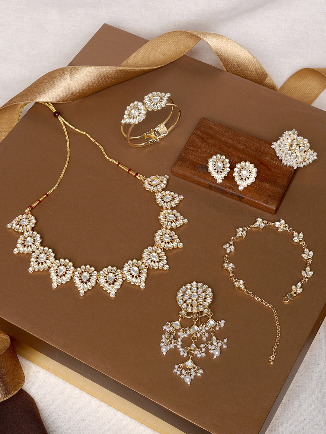 TEEJH Karimnagar Gold Plated Oxidized Stone Studded & Beaded Jewellery Set