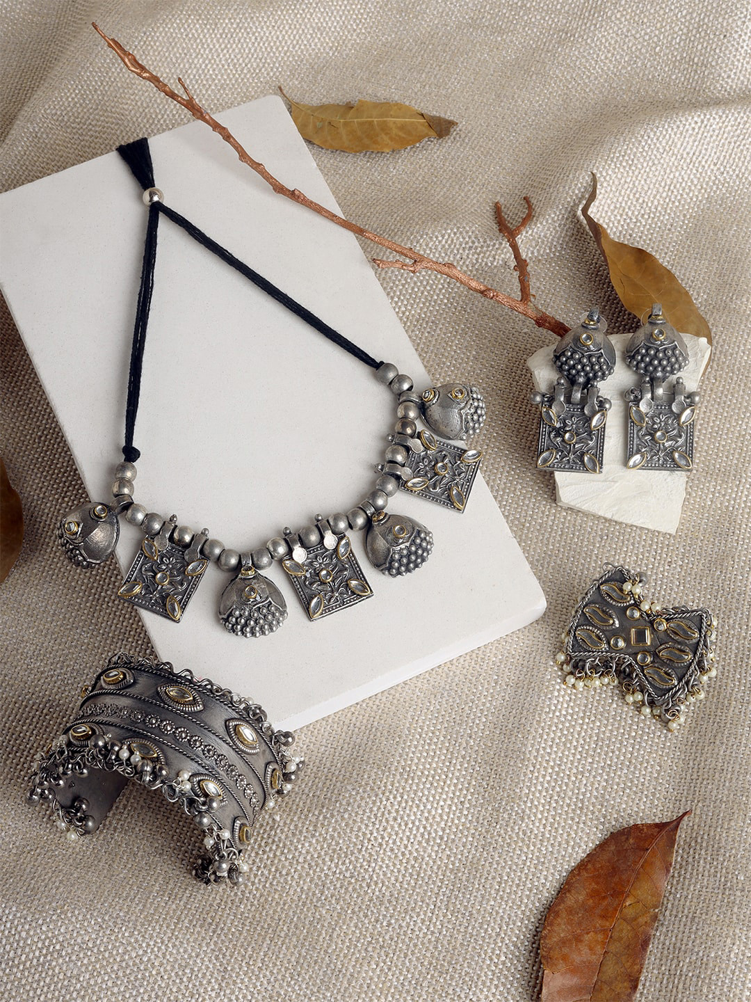 TEEJH Satavahana Silver-Plated Oxidized Jewellery Set