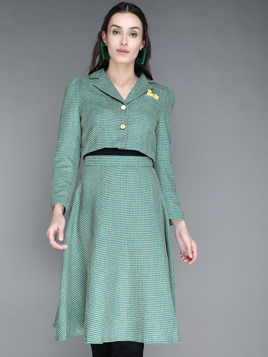 LULU & SKY Green Checked Shirt with Flared Skirt Co-Ords