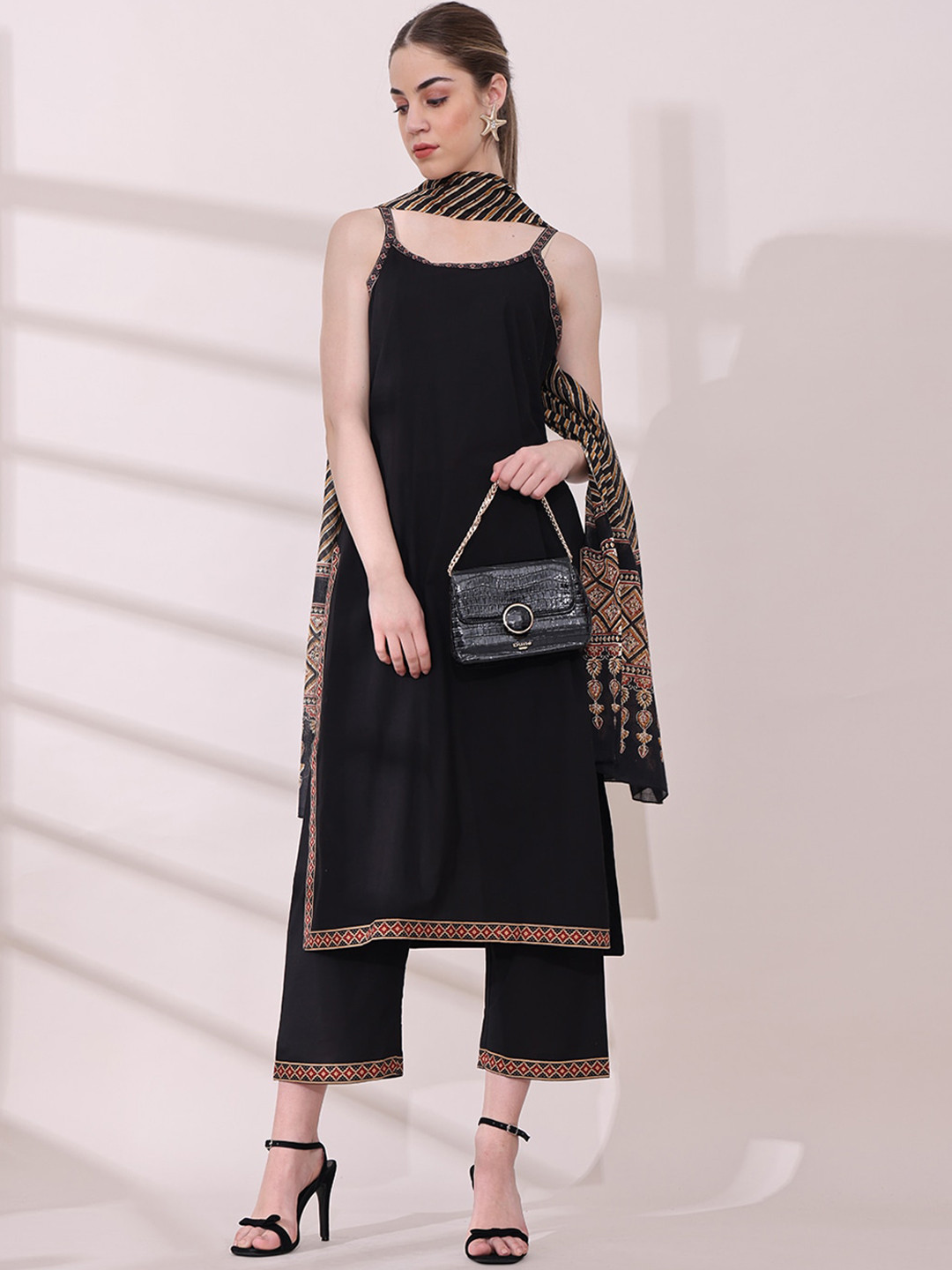 Anouk X fwd Round Neck Shoulder Straps Pure Cotton Straight Kurta with Palazzos & With Dupatta
