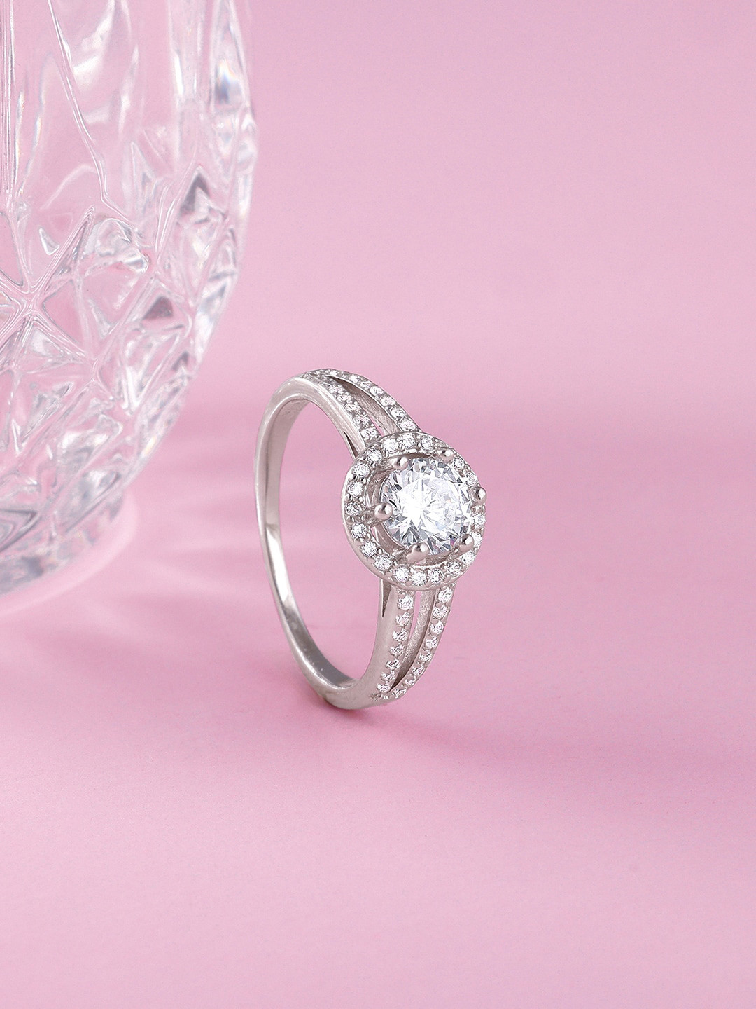 GIVA 925 Sterling Silver Rhodium-Plated Finger Studded Ring