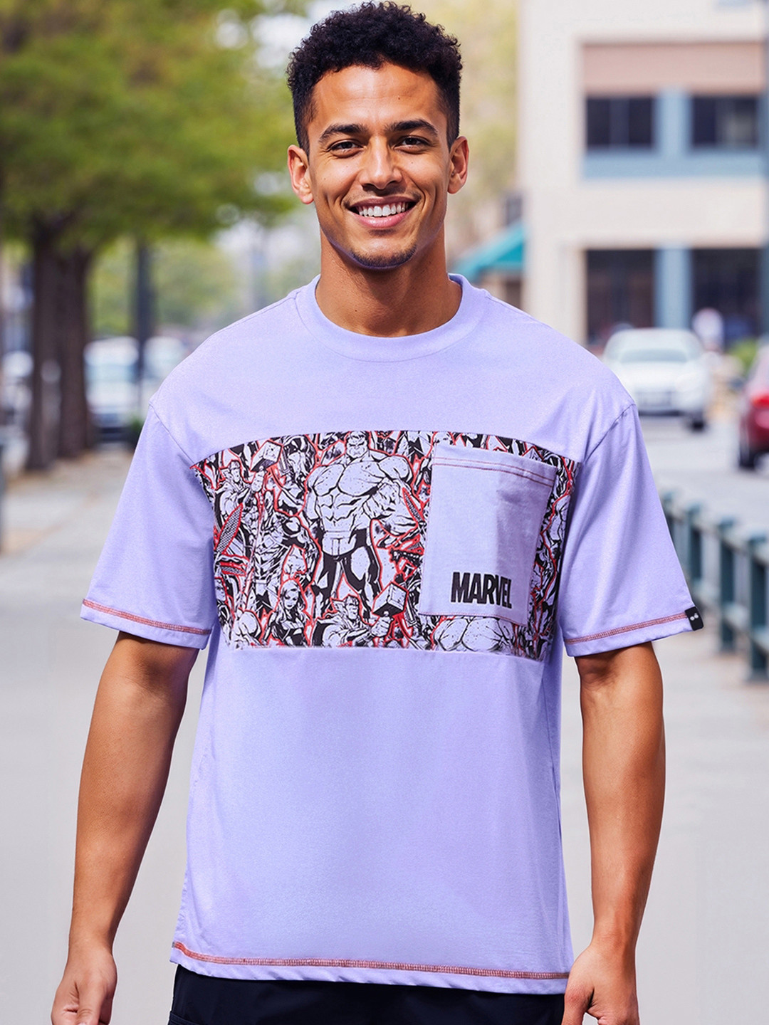 Bewakoof Marvel Printed Drop-Shoulder Sleeves Sleeves Oversized Cotton T-shirt