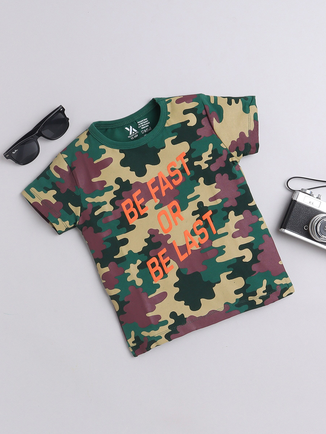 Yellow Apple Boys Abstract Printed Cotton T-shirt