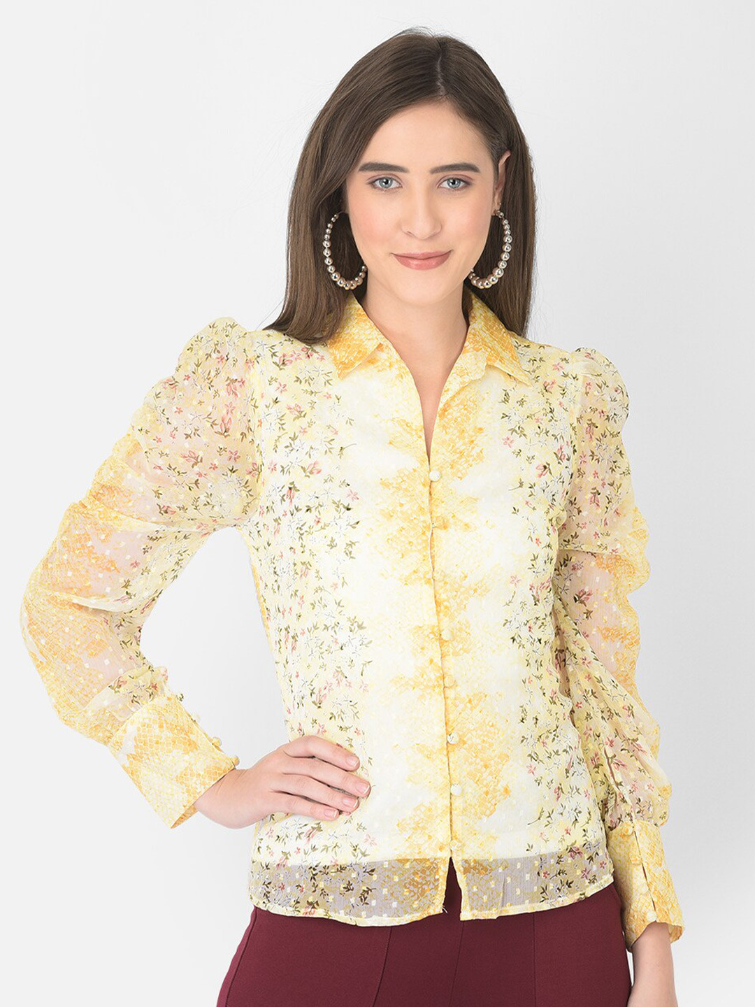 Latin Quarters Shirt Collar Floral Print Shirt Style Top