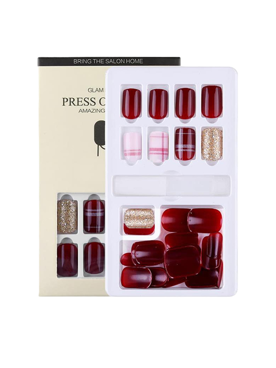 SYGA Set Of 30 Press On Gel Fake Nails - Maroon F635-19