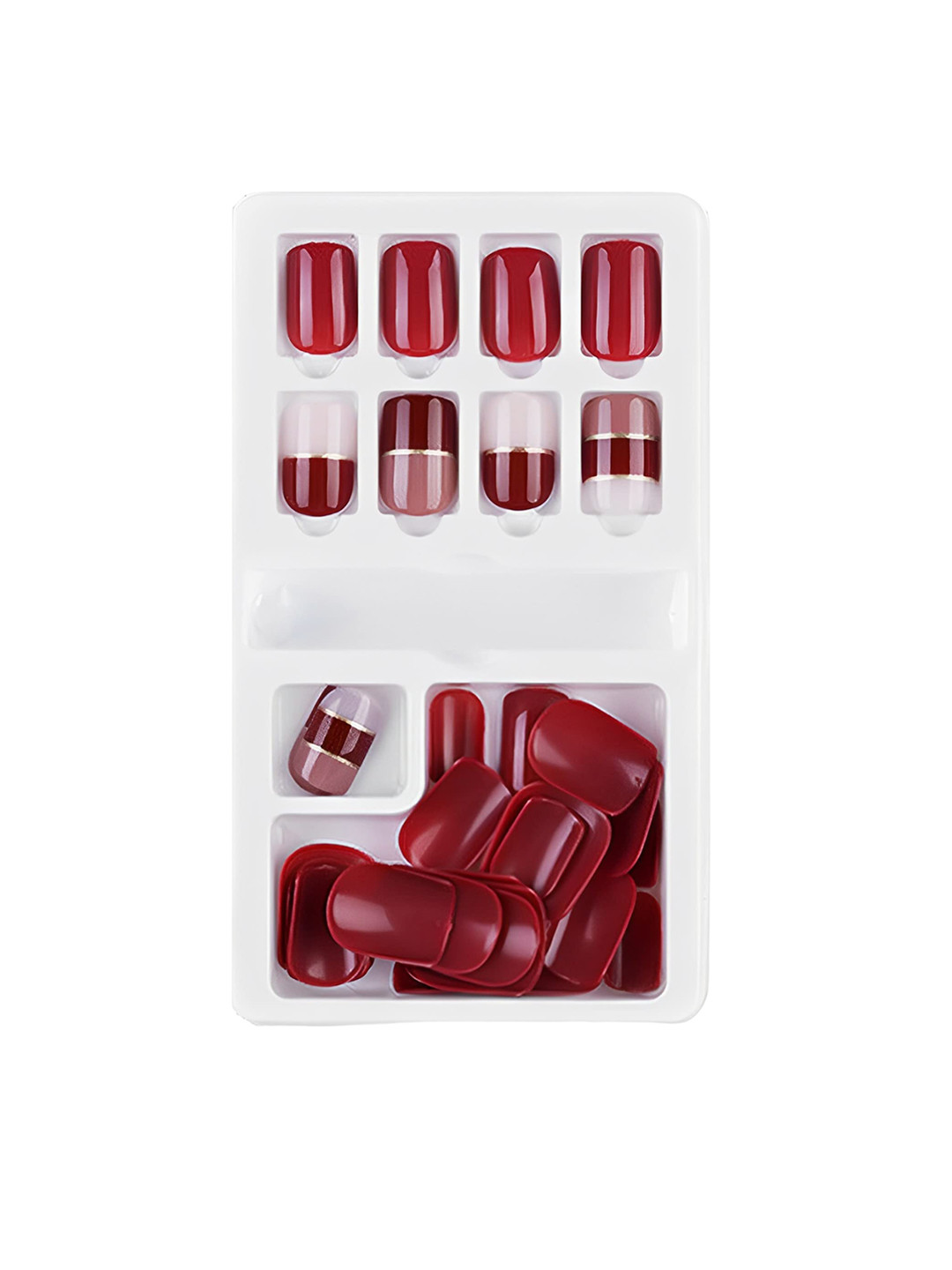 SYGA Set Of 30 Double Sided Jelly Adhesive Fake Press Nails - Red F635-24