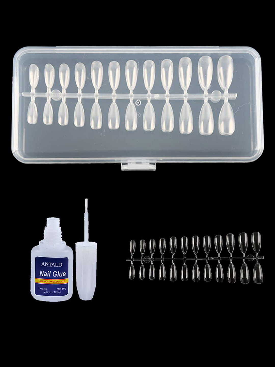 SYGA 240Pcs Water Point Artificial Nails With Glue Bottle - 10g - Transparent