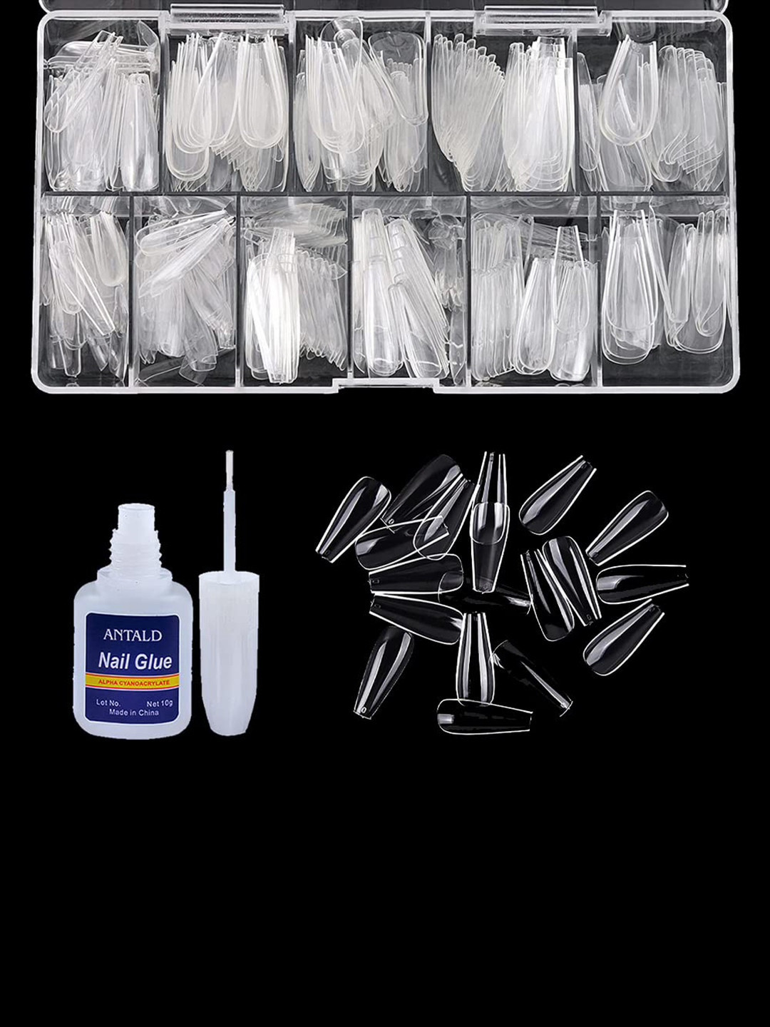 SYGA 240Pcs T-Shape Artificial Nails With Glue Bottle - 10g - Transparent