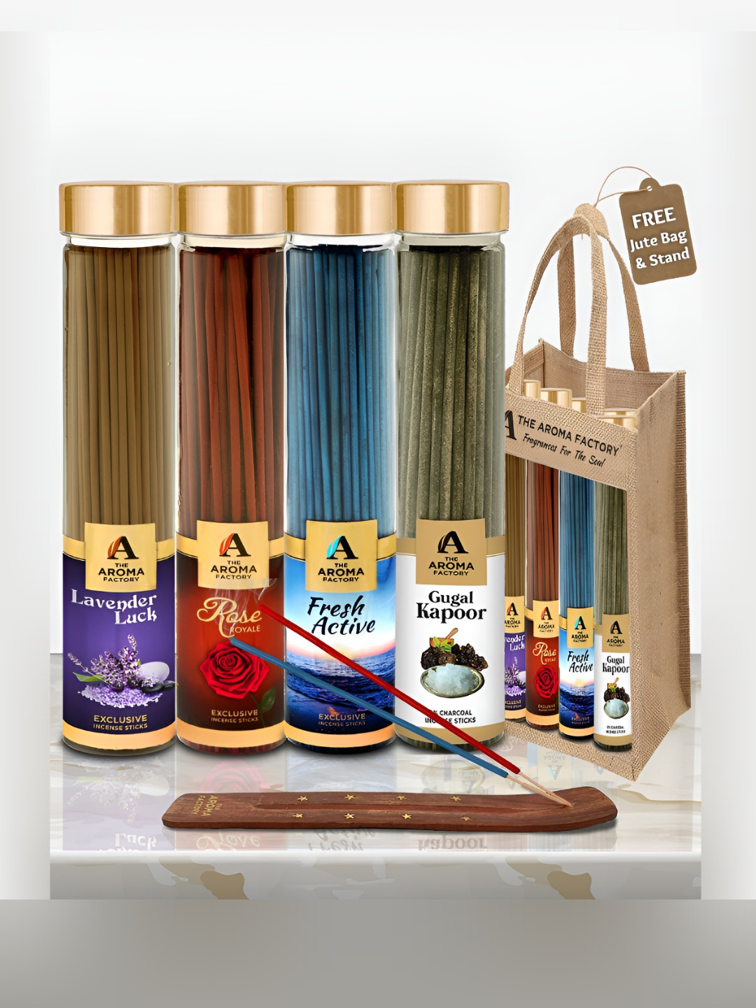 The Aroma Factory Green 4 Pieces Lavender, Rose, Fresh, Kapoor Incense Agarbattis
