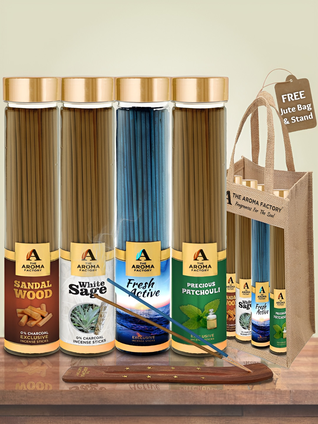The Aroma Factory Green 4 Pieces Sage, Fresh, Patchouli, Sandalwud Incense Agarbattis