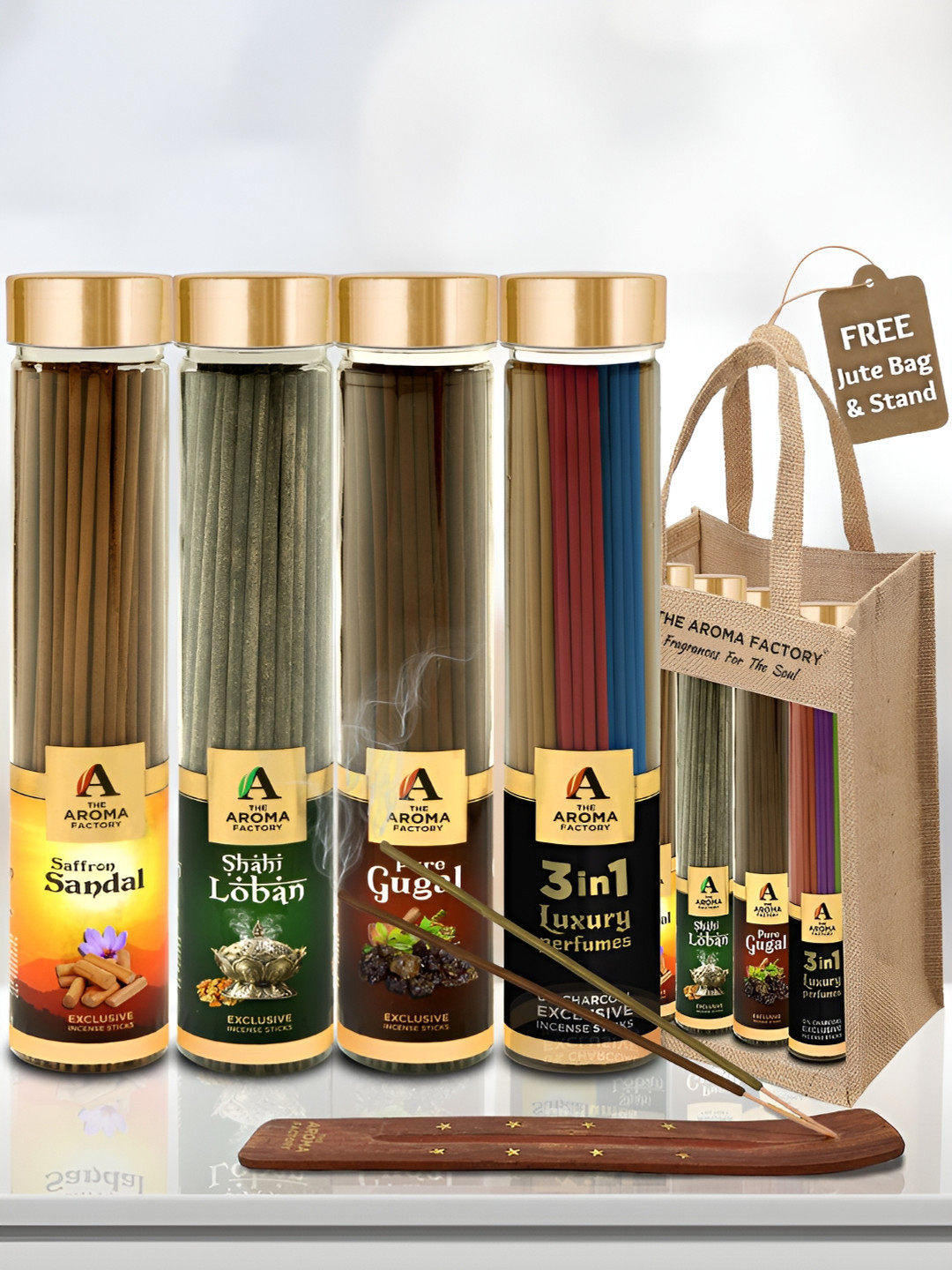 The Aroma Factory Red & Green 4 Pieces Sandal, Loban, Gugal, 3in1 Incense Agarbattis