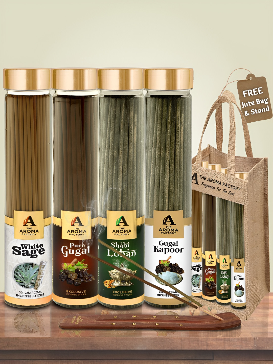 The Aroma Factory Green 4 Pieces Sage, Gugal, Loban, Kapoor Incense Agarbattis
