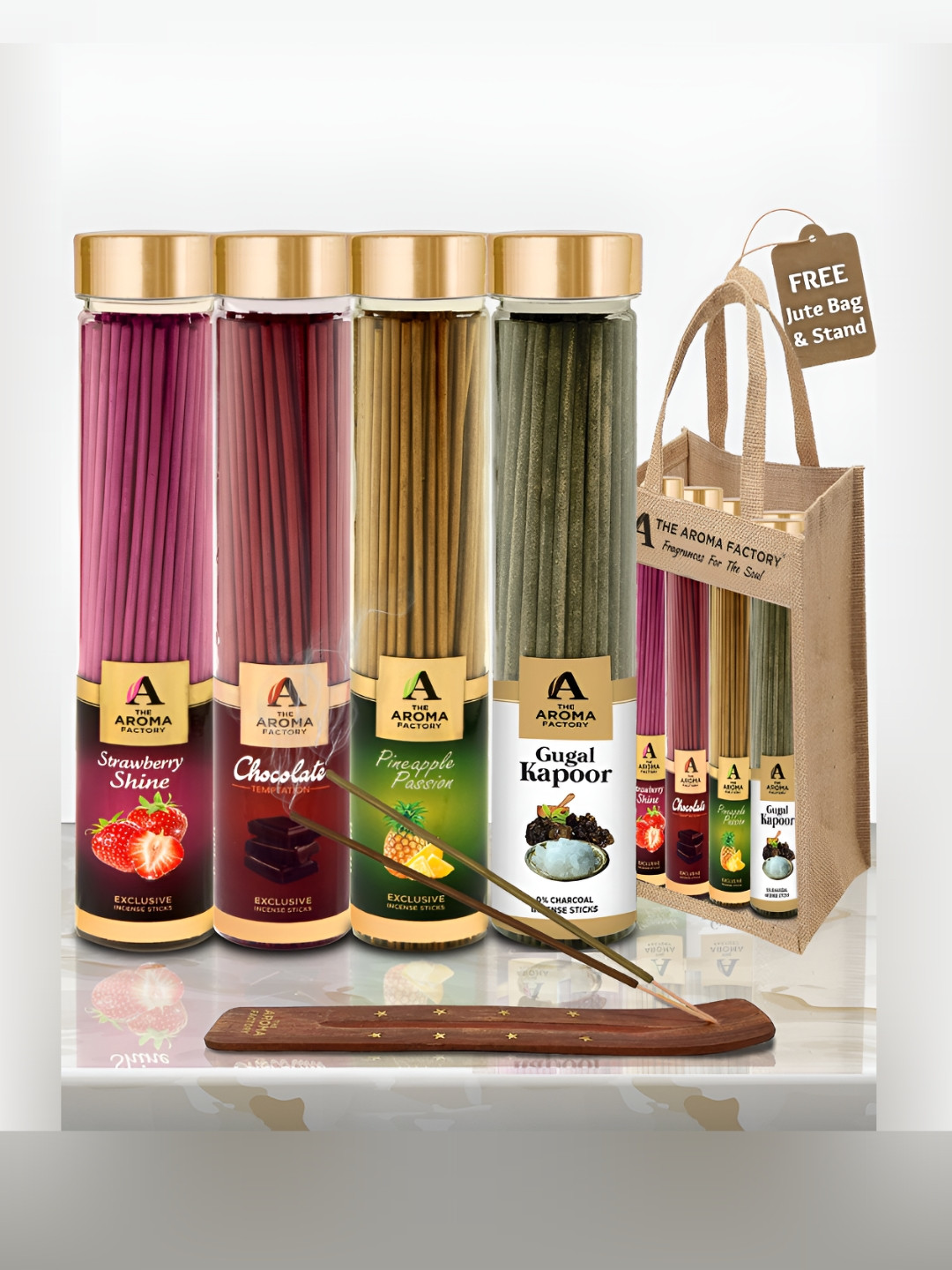 The Aroma Factory Green 4 Pieces Strawbry, Choco, Pinapple, Kapoor Incense Agarbattis