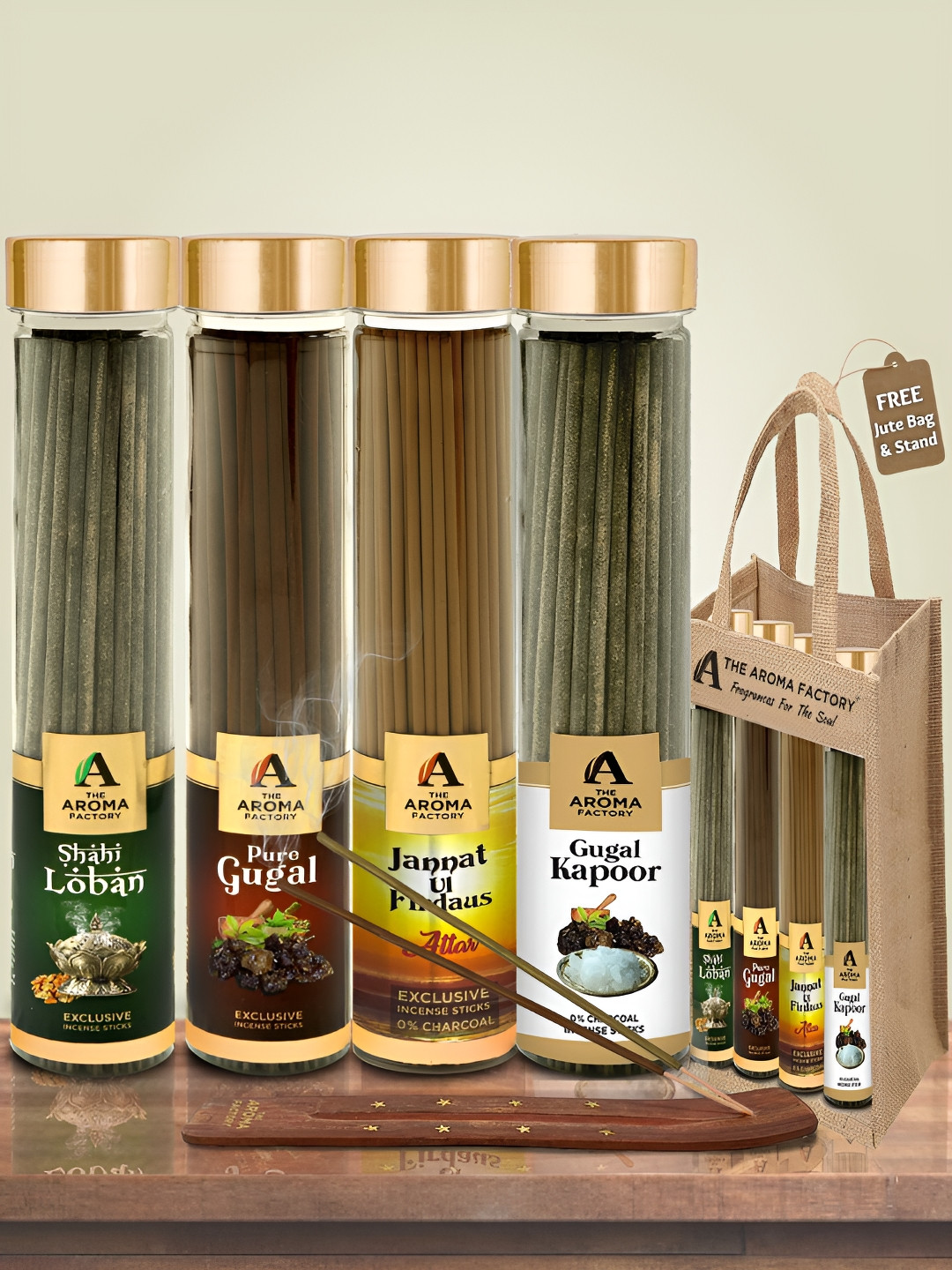 The Aroma Factory Green 4 Pieces Loban, Gugal, Jannat, Kapoor Incense Agarbattis