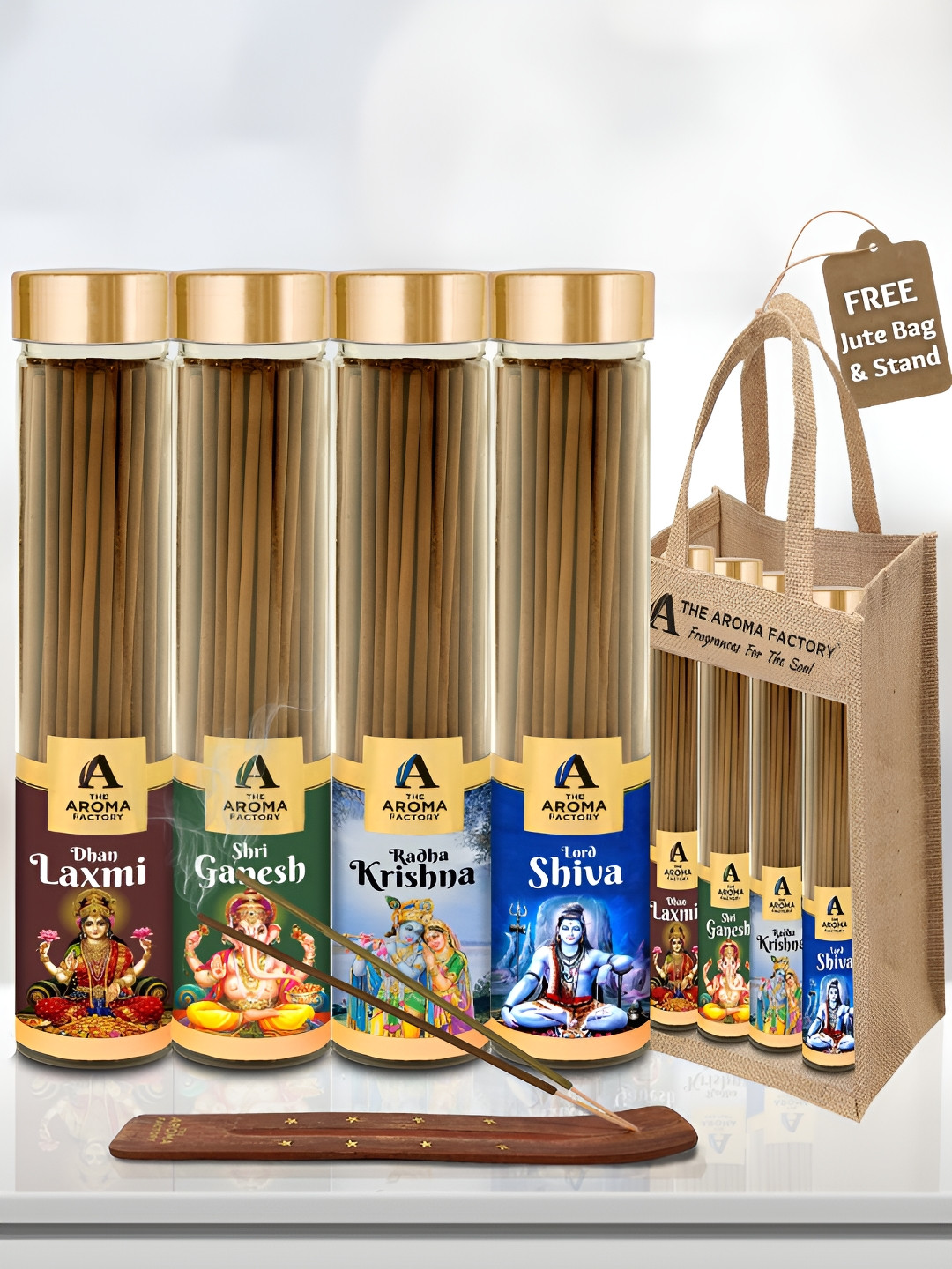 The Aroma Factory Green 4 Pieces Laxmi, Ganesh, Krishna, Shiva Incense Agarbattis