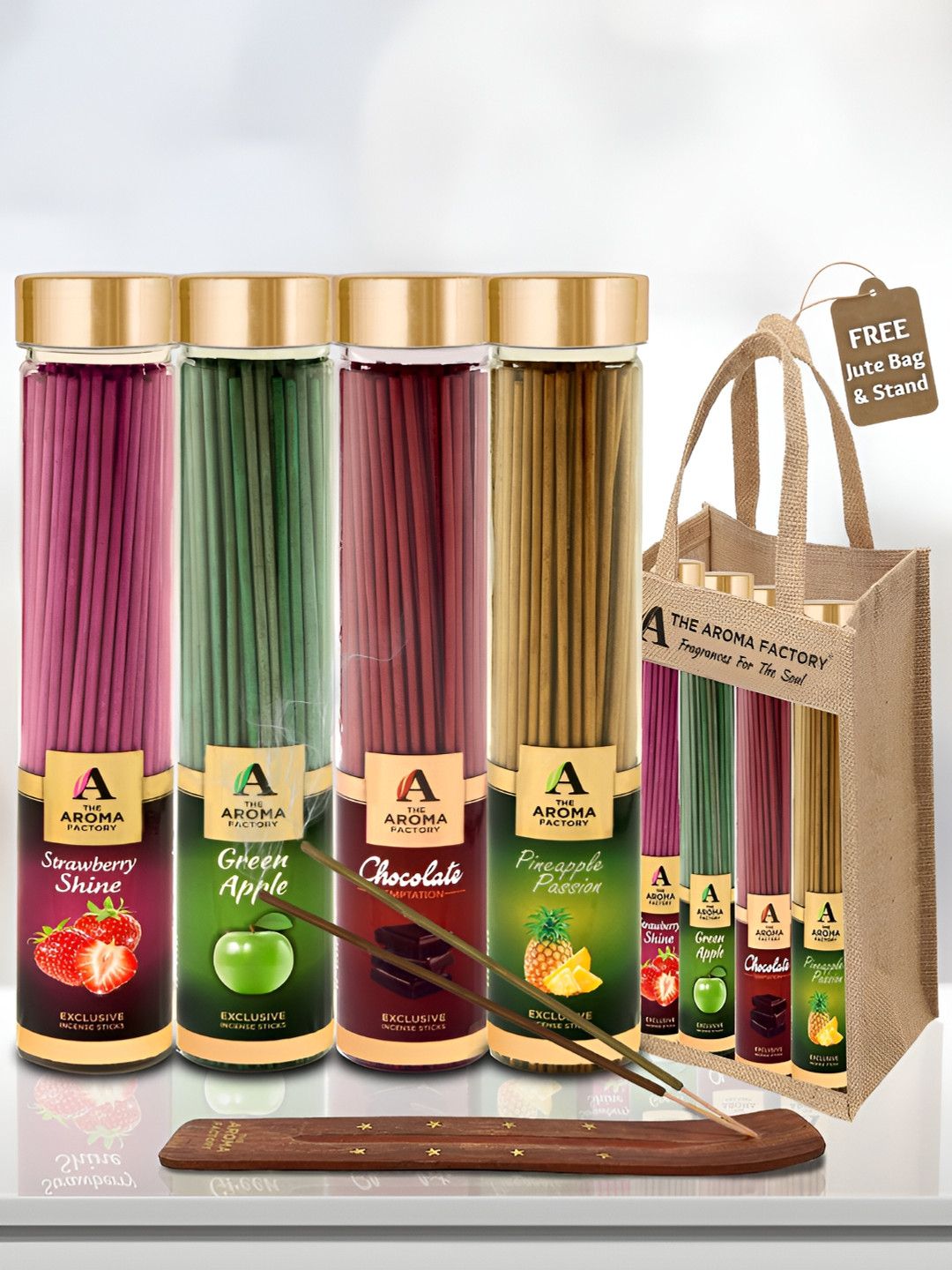 The Aroma Factory Pink 4 Pieces Incense Sticks with Jute Bag & Incense Stick Holder