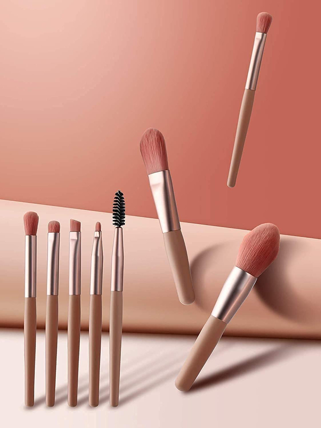 KAZARMAA Set Of 8 Makeup Brush With Leather Pouch - Pink