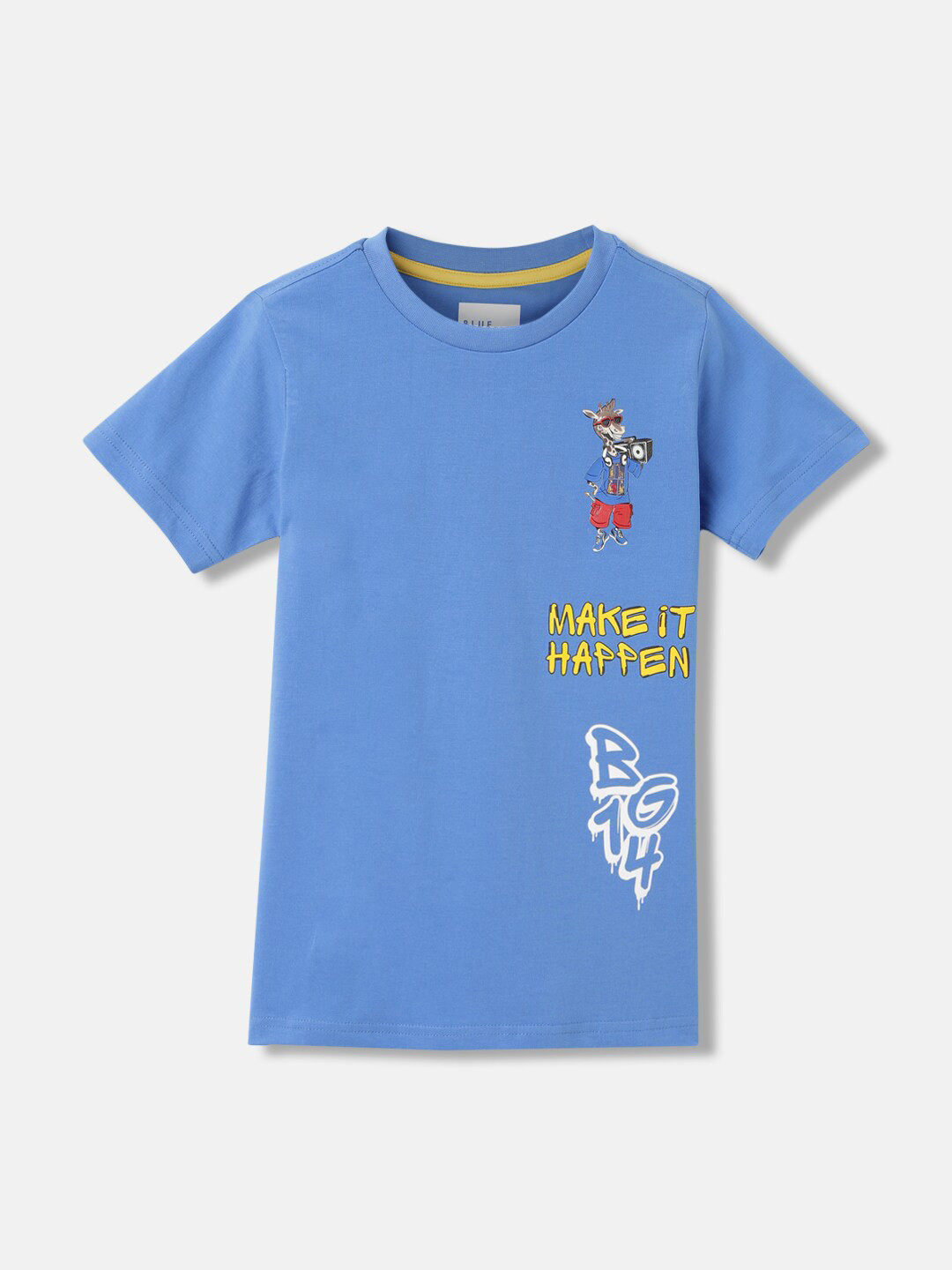 Blue Giraffe Boys Graphic Printed Round Neck Short Sleeves Cotton T-Shirt