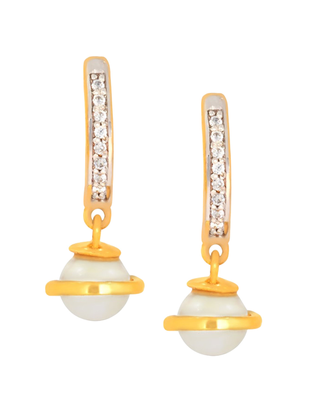 BHIMA 22K BIS Hallmark (916) Yellow Gold Opulent Pearl Hoop Earrings