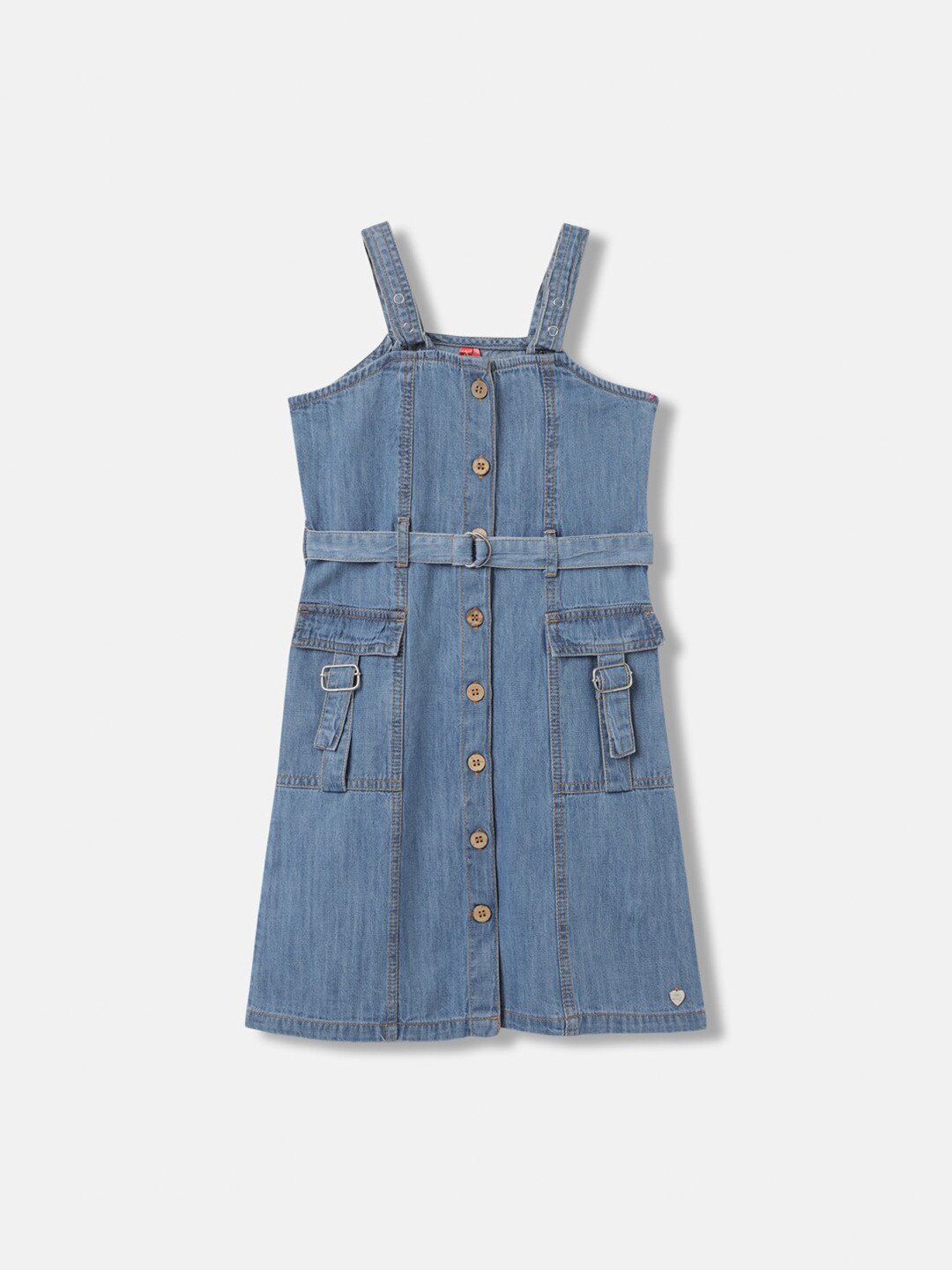 Blue Giraffe Girls Blue Solid Shoulder Straps Sleeveless Pinafore Dress