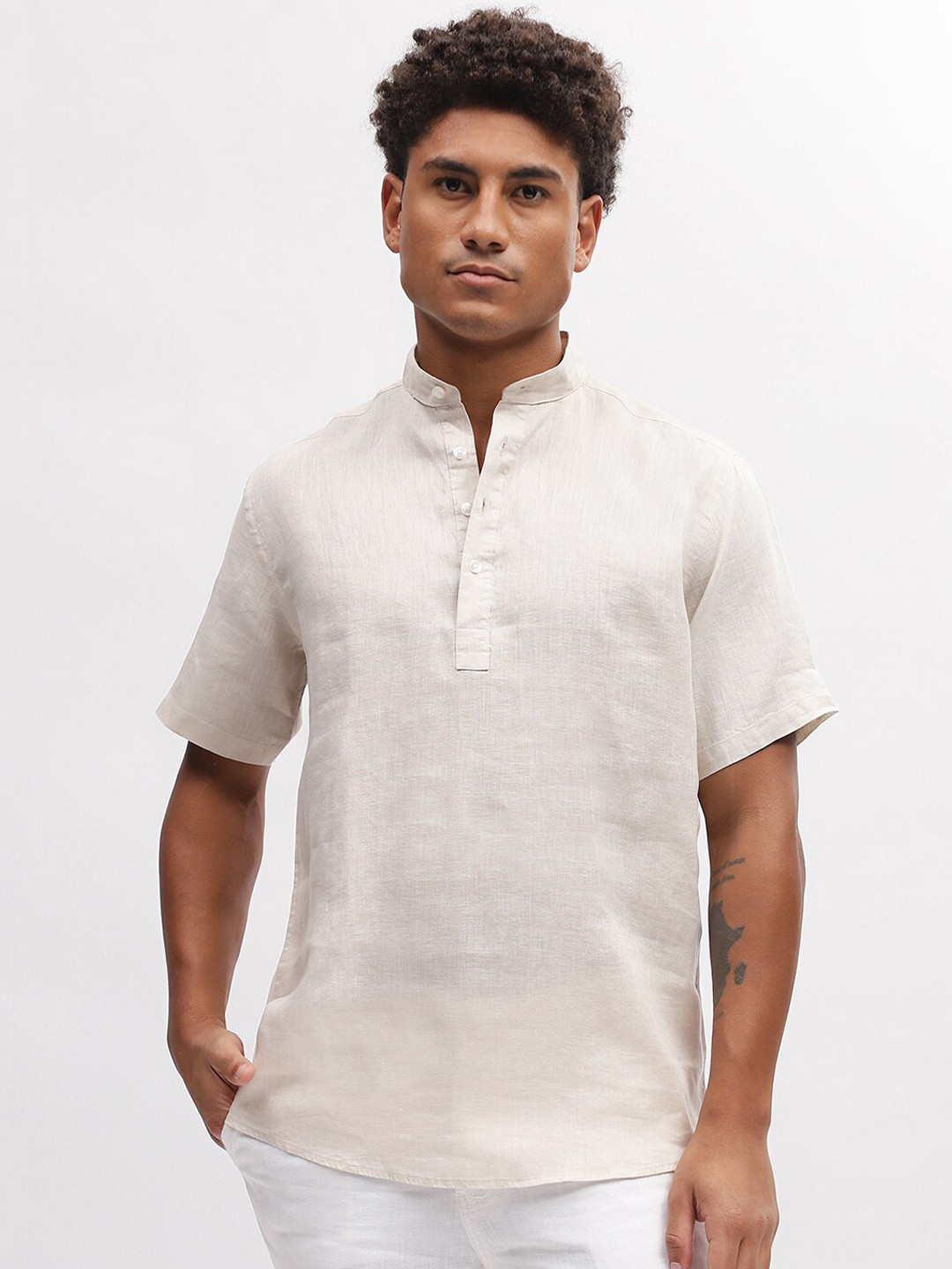 Bruun & Stengade Band Collar Short Sleeves Casual Linen Shirt
