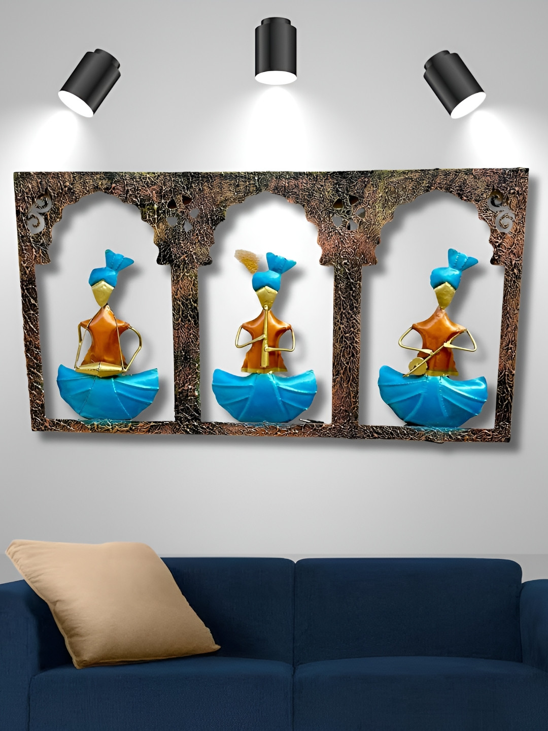 RSN 3 Rajasthani Musicians Playing Music Metal Ethnic Motifs Glossy Wall Hangings-18In