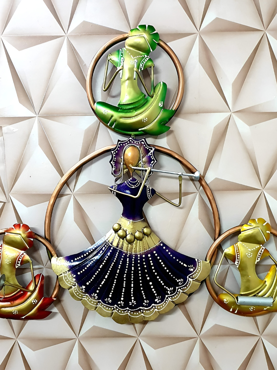 RSN 4 Musician Doll Metal Ethnic Motifs Glossy Hanging Hall Wall Hangings-22In