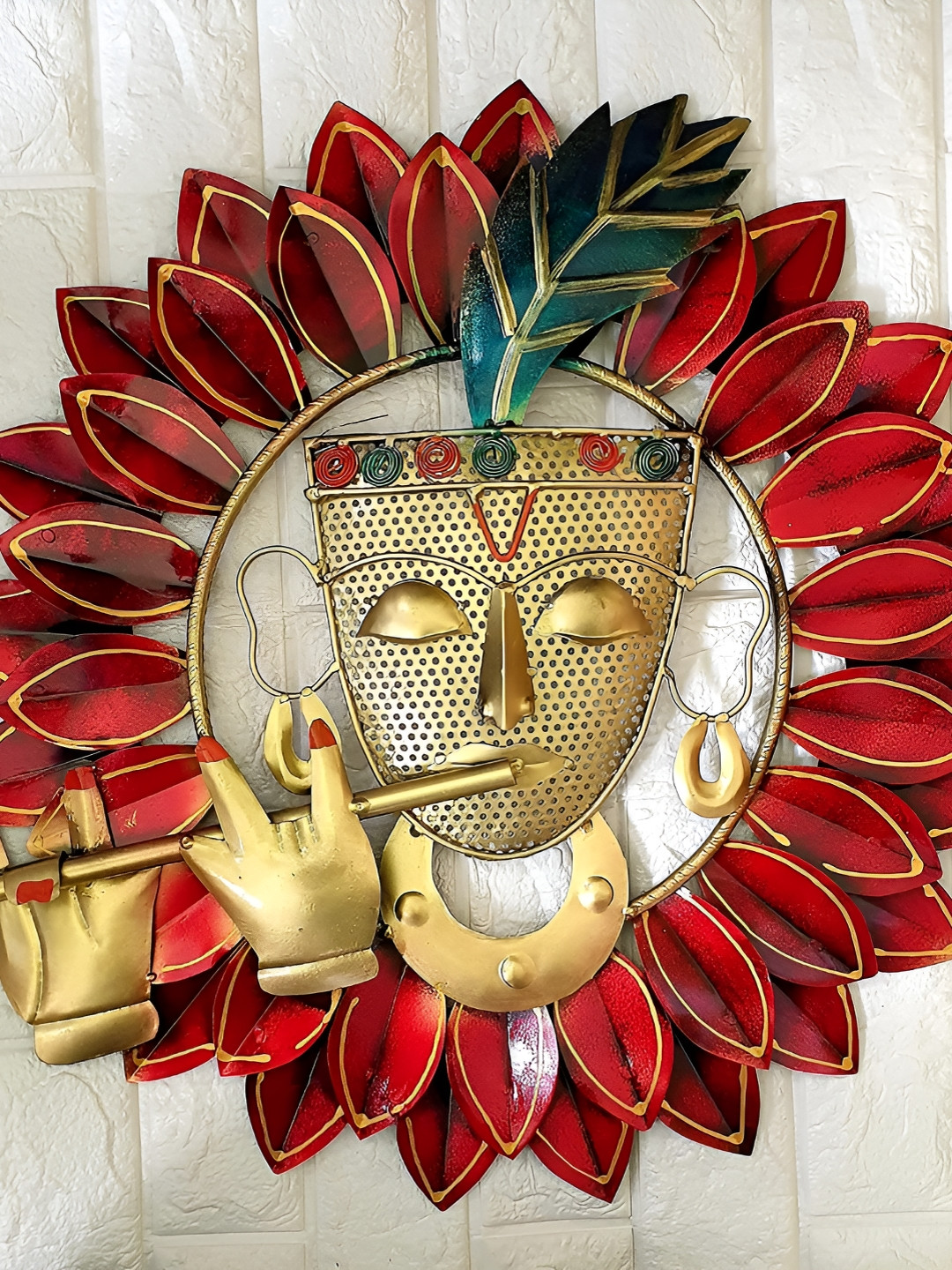 RSN Krishna Wall Hanging Metal Ethnic Motifs Antique Hall Spiritual Wall Decor-23In