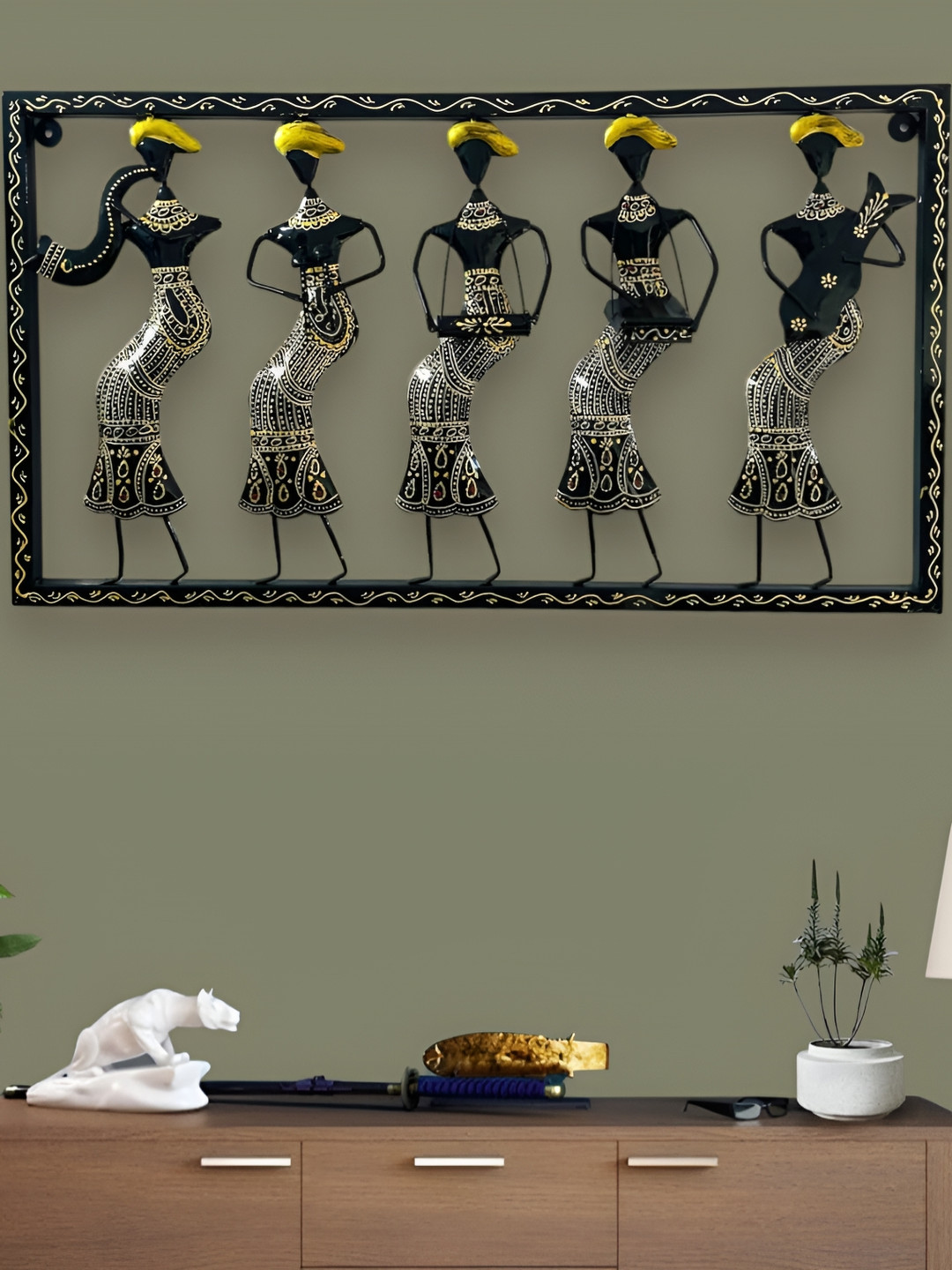 RSN 6 Musicians Doll Metal Ethnic Motifs Glossy Hanging Hall Wall Hangings-31In
