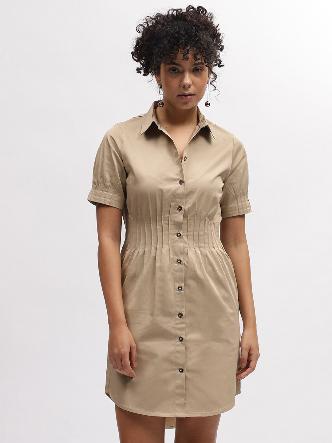 Iconic Shirt Collar Smocked Pure Cotton Shirt Dress