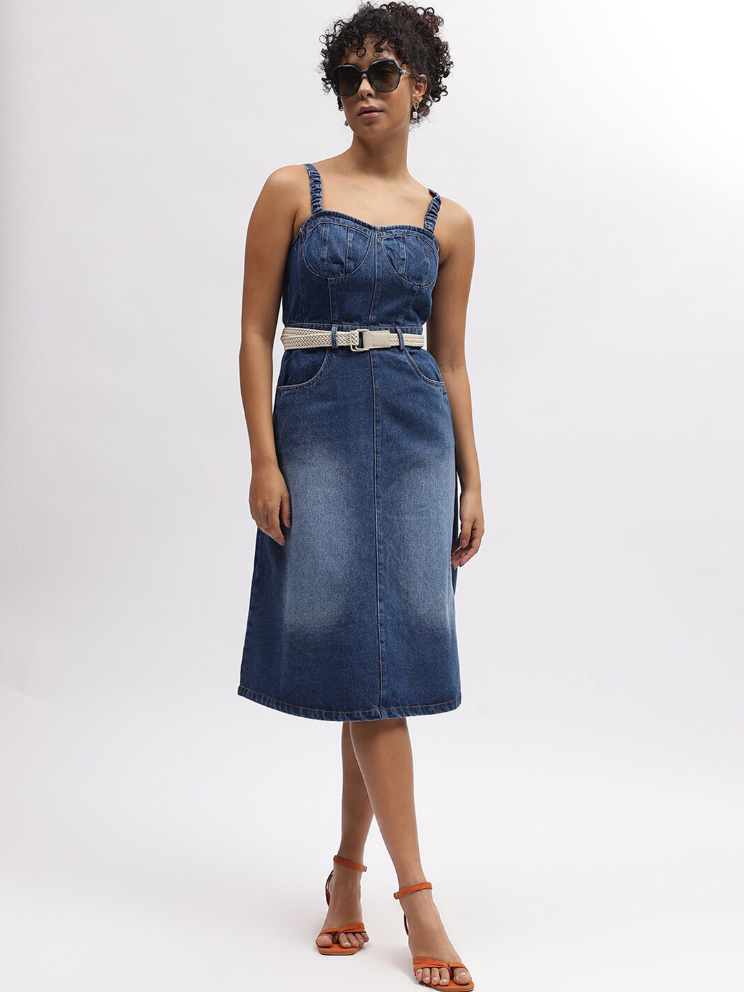 ELLE Shoulder Straps Cotton Straight Pinafore Dress