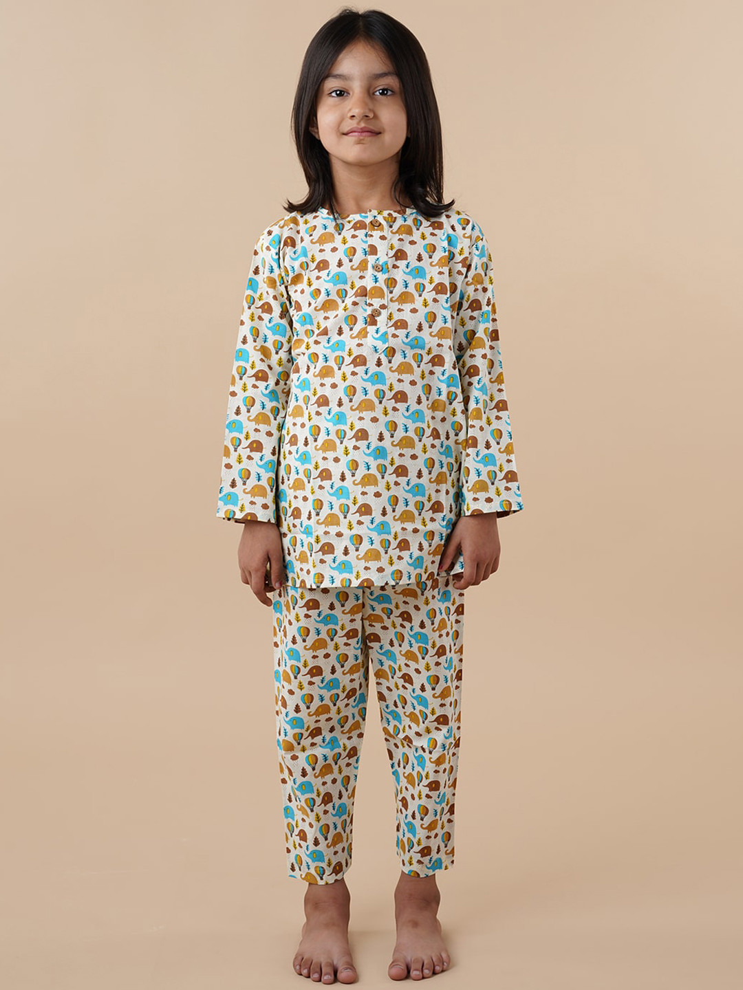 SPARSA Girls Elephant Printed Regular Pure Cotton Nightsuit