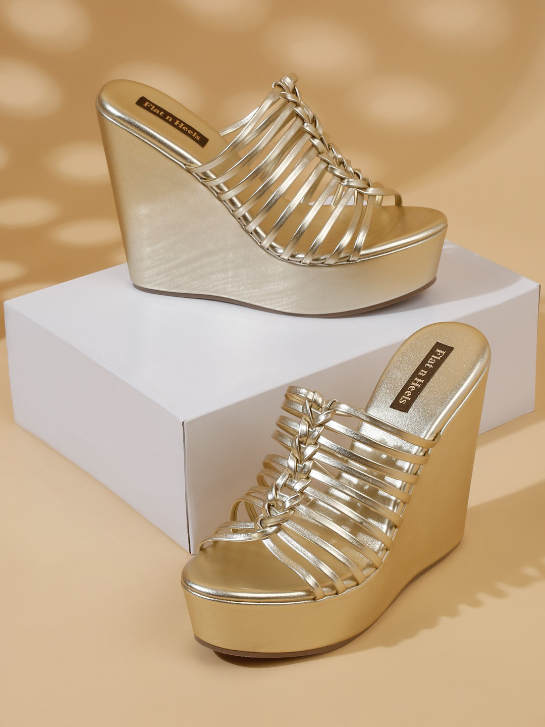 Flat n Heels Textured Open Toe Wedge Heels