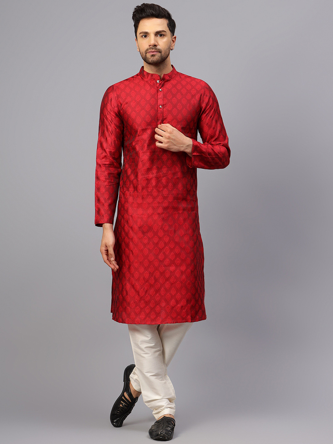 Latest Chikan Garments Ethnic Motifs Woven Design Jacquard Chikankari Kurta With Churidar