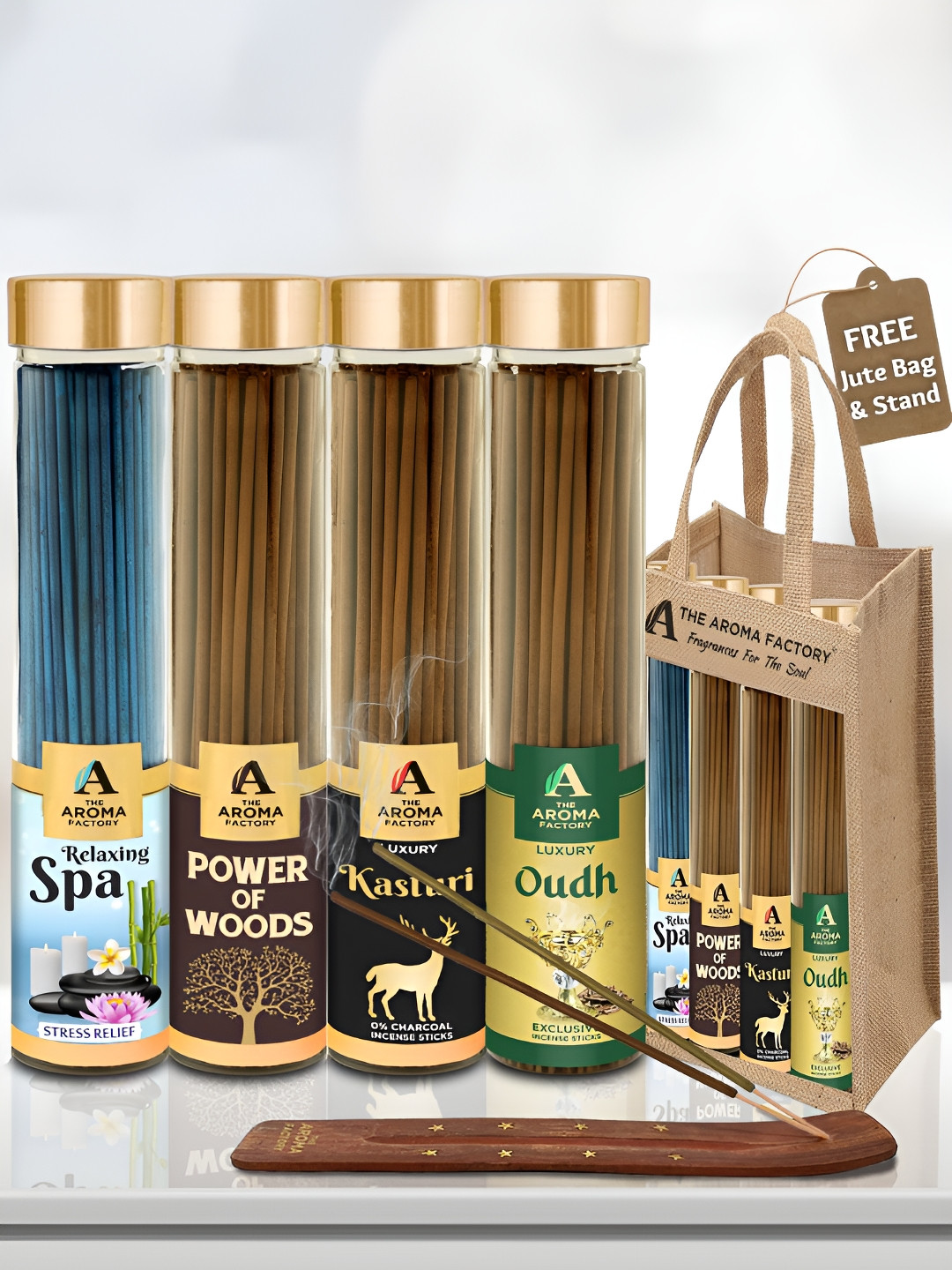 The Aroma Factory Brown 4 Pieces Spa Power Of Wood Kasturi & Oudh Fragrance Incense Sticks